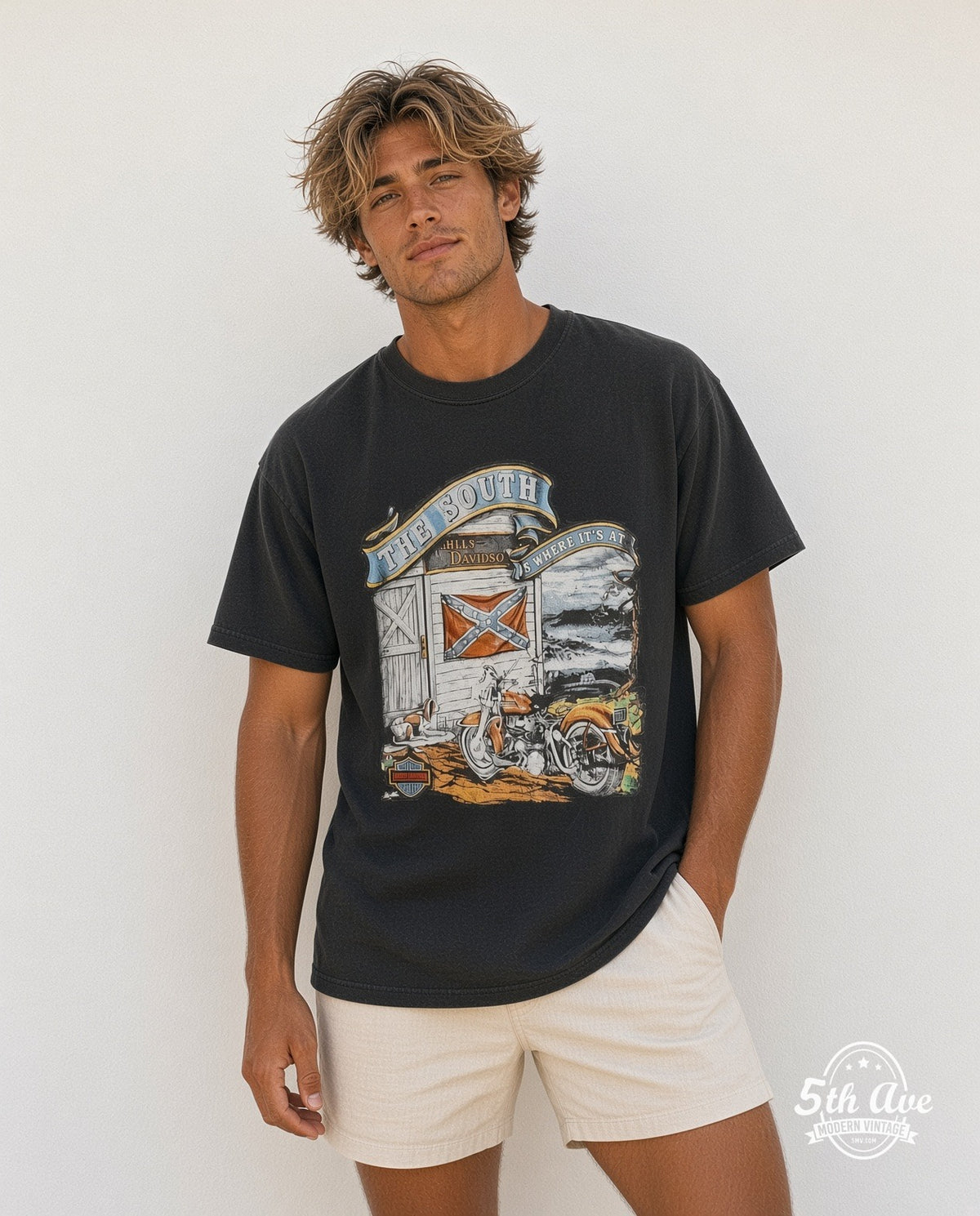 Model wearing the Harley-Davidson The South Is Where It Is At graphic tee in black