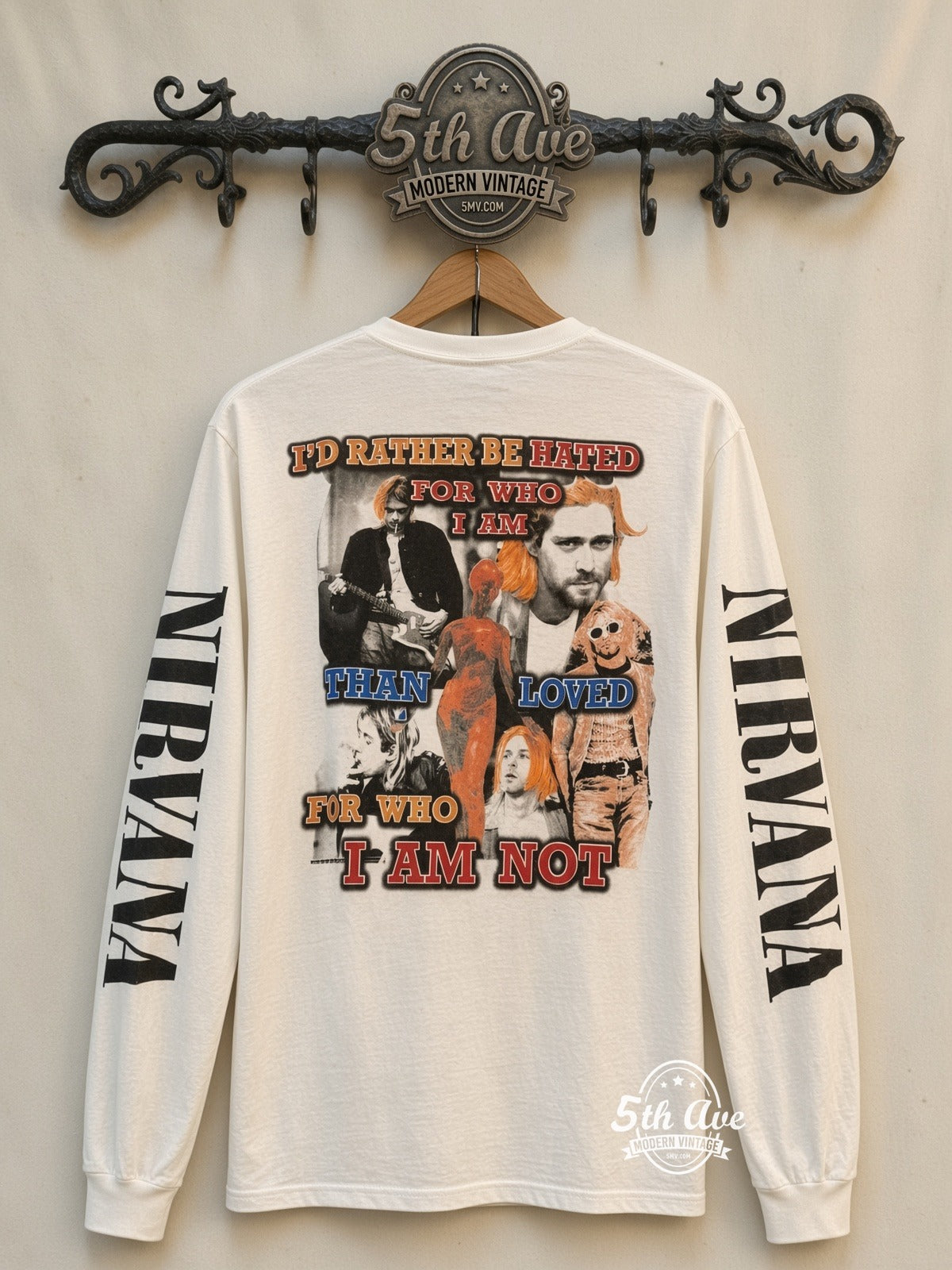 ETS LS 73 Nirvana Kurt Cobain Cracked Earth long sleeve vintage tee on rack, back