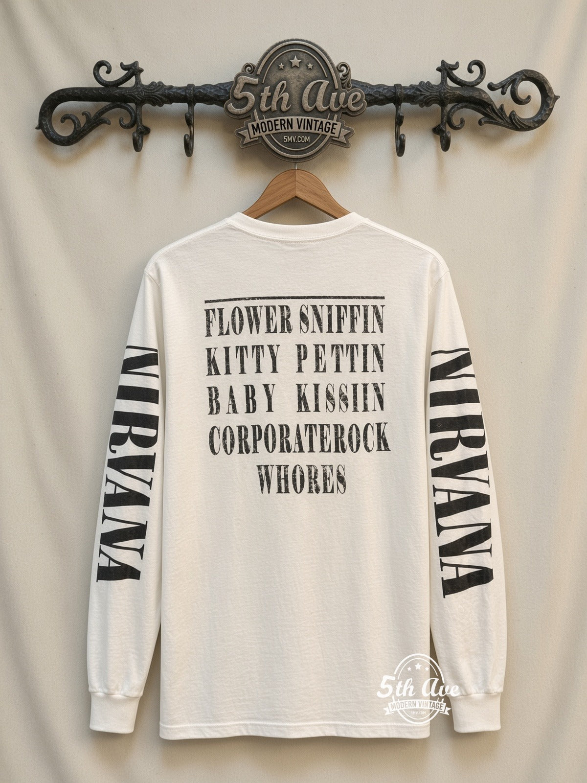 ETS LS 76 Nirvana Smiley long sleeve vintage tee on rack, back