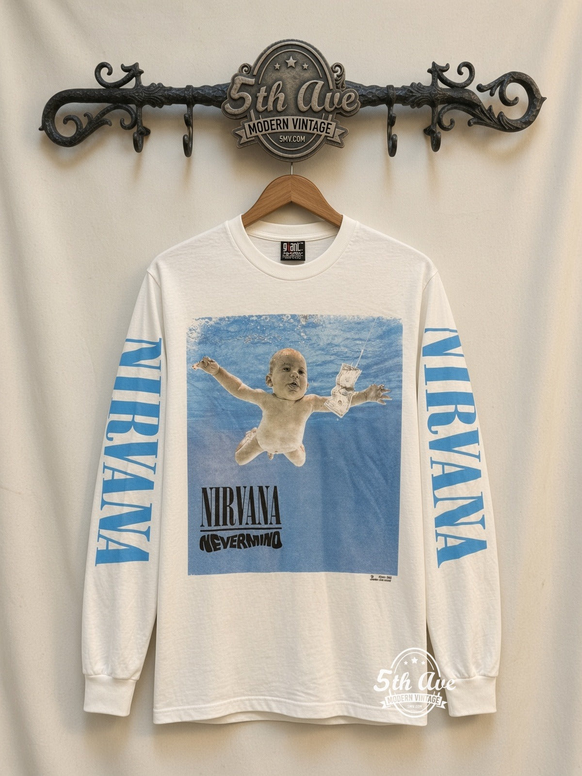 ETS LS 79 Nirvana Nevermind long sleeve vintage tee on rack, front