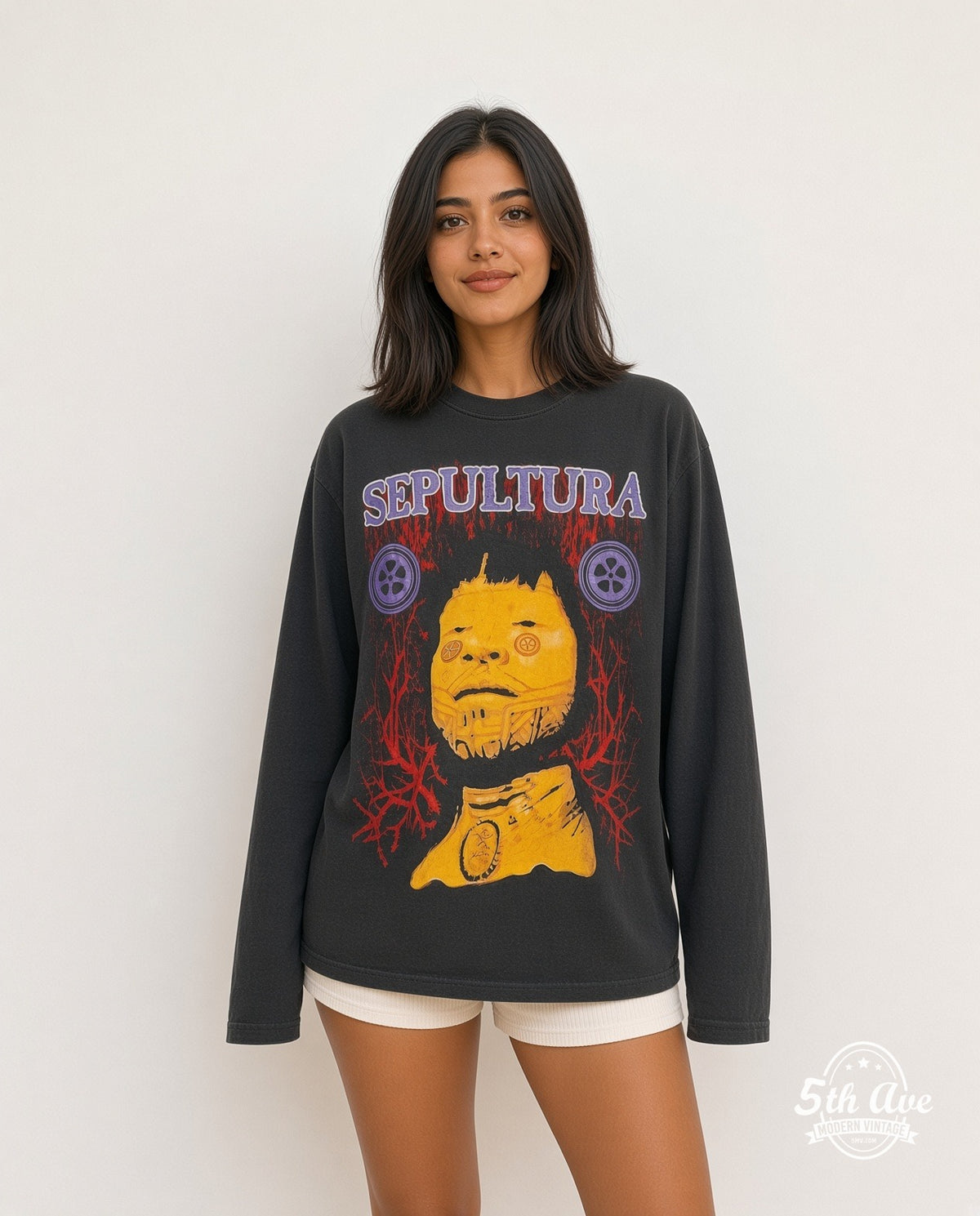 Sepultura Roots - Long Sleeve Vintage Reprint Band T-Shirt model