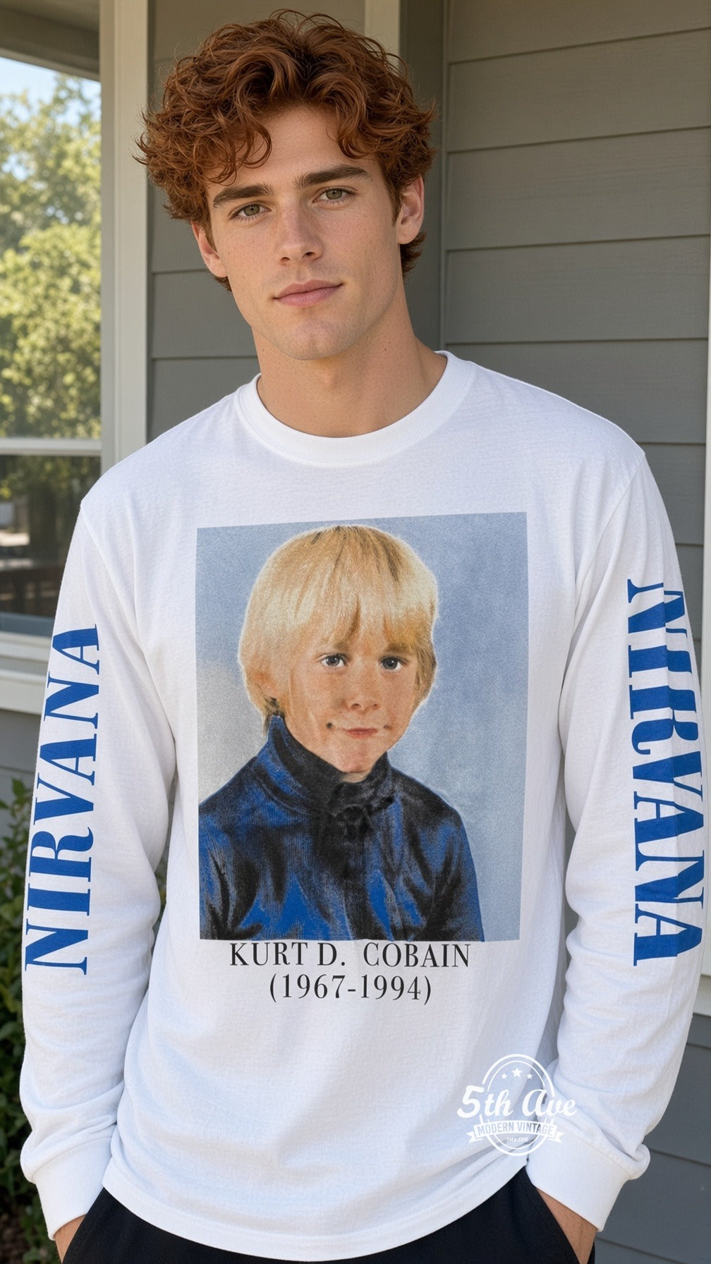ETS LS 83 Nirvana Young Kurt Cobain long sleeve vintage tee worn by a model
