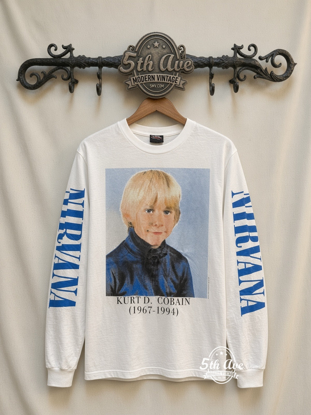 ETS LS 83 Nirvana Young Kurt Cobain long sleeve vintage tee on rack, front