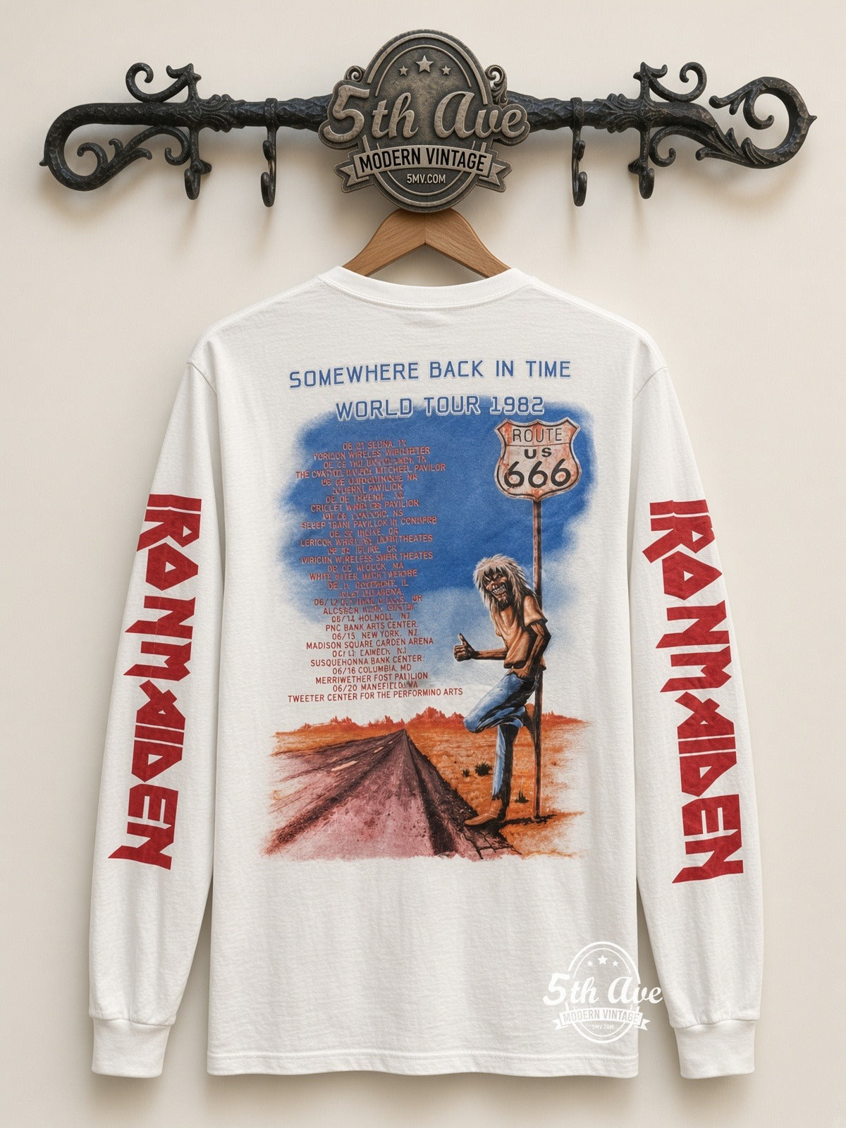ETS LS 84 Iron Maiden Eddie Motorcycle long sleeve vintage tee on rack, back