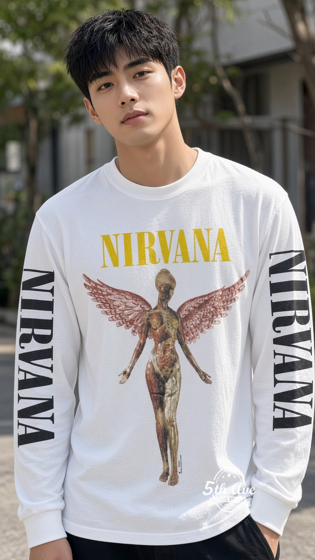 ETS LS 85 Nirvana In Utero Angel long sleeve vintage tee worn by a model