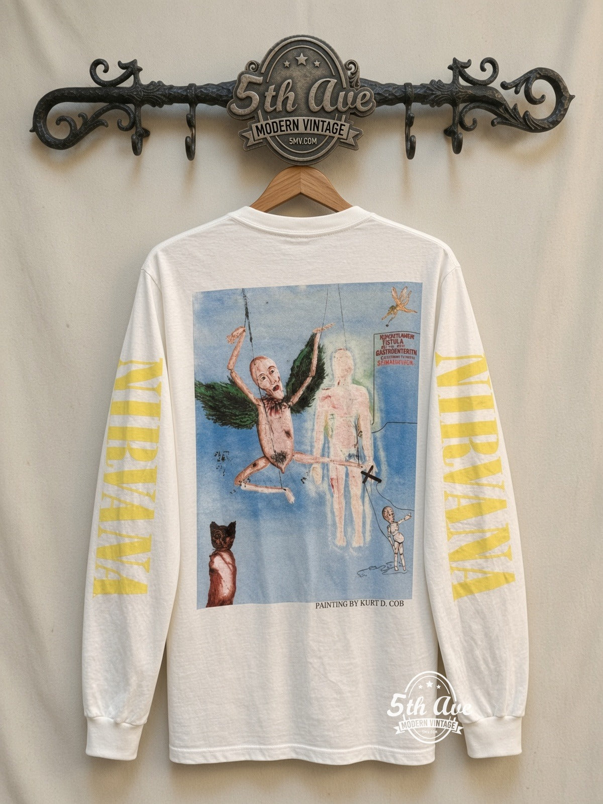 ETS LS 87 Nirvana Kurt Cobain Portrait long sleeve vintage tee on rack, back