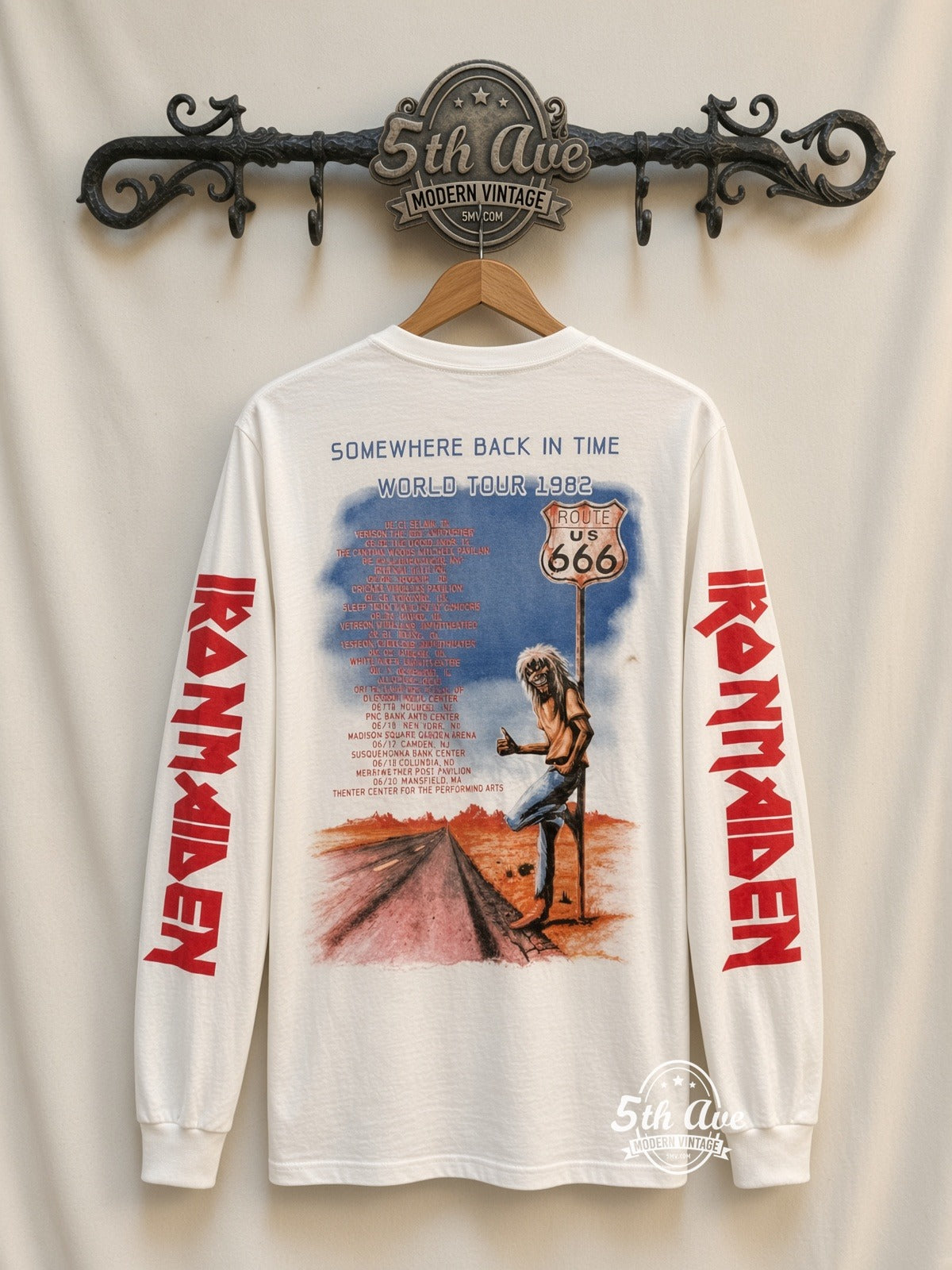 ETS LS 89 Iron Maiden Eddie Motorcycle long sleeve vintage tee on rack, back