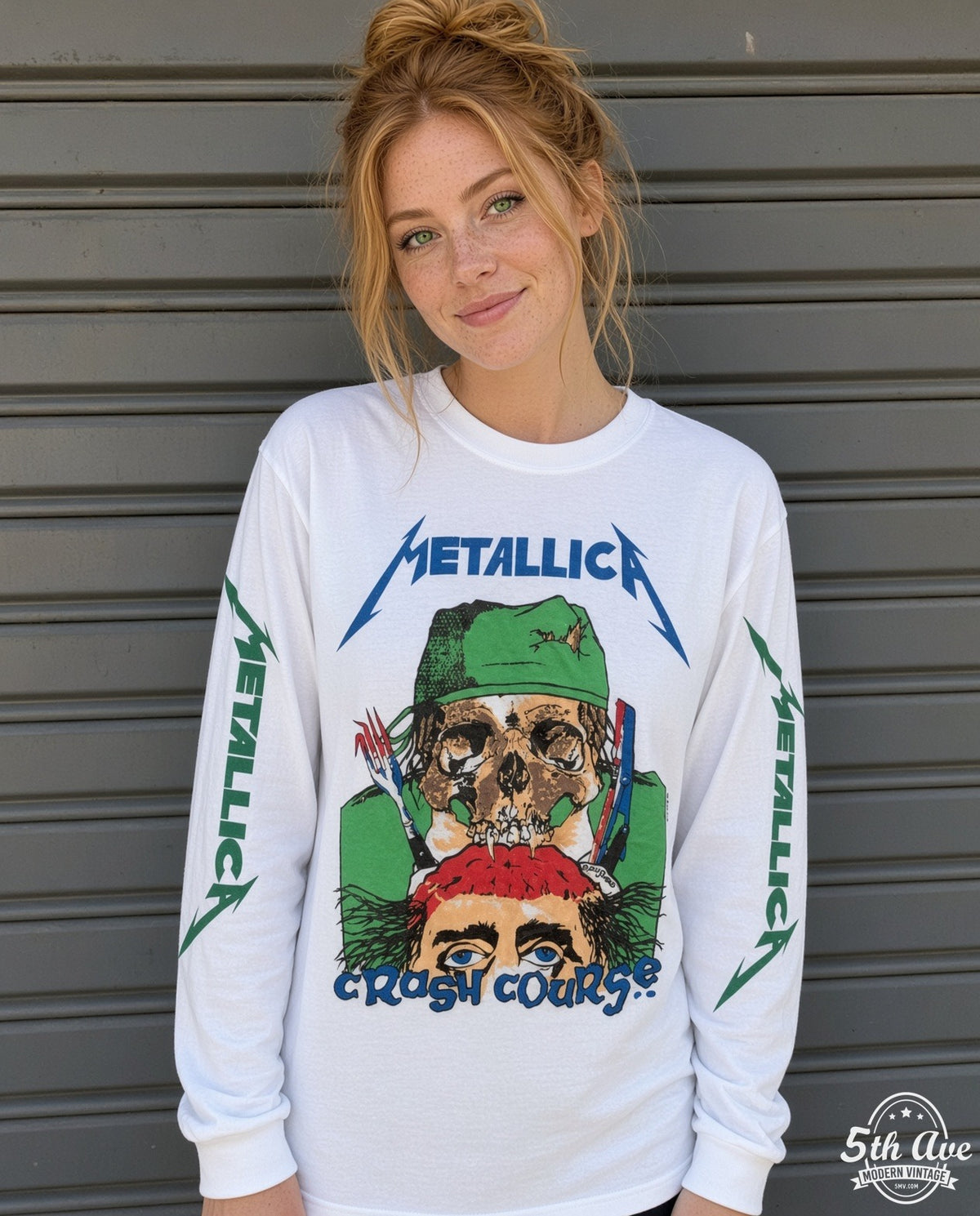 ETS LS 92 Metallica Crash Course long sleeve vintage tee worn by a model