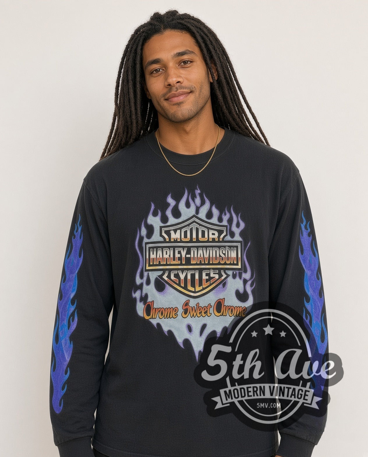 Harley-Davidson Chrome Sweet Chrome Blue Flames Long Sleeve Tee