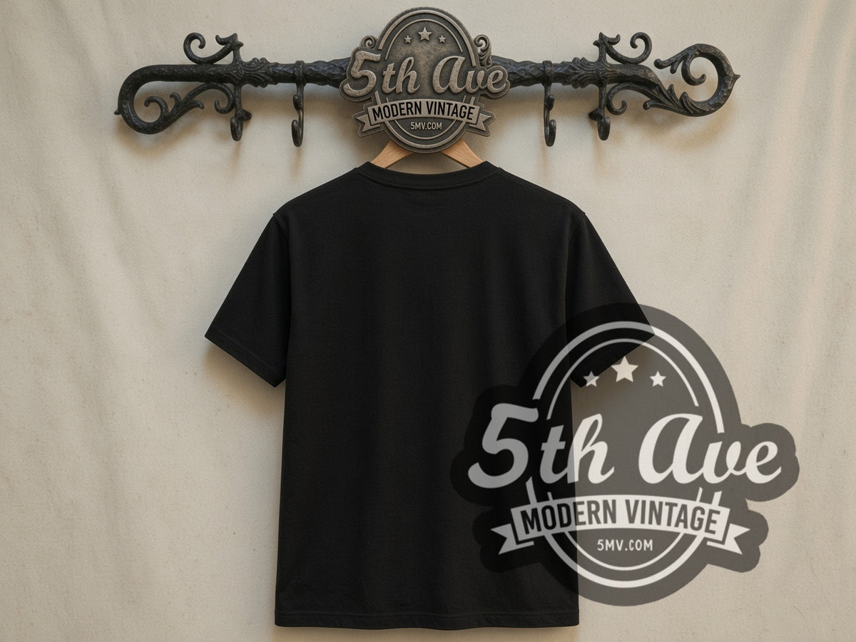 Plain black back of AC/DC For Those About to Rock Cannon double stitched tee on rack