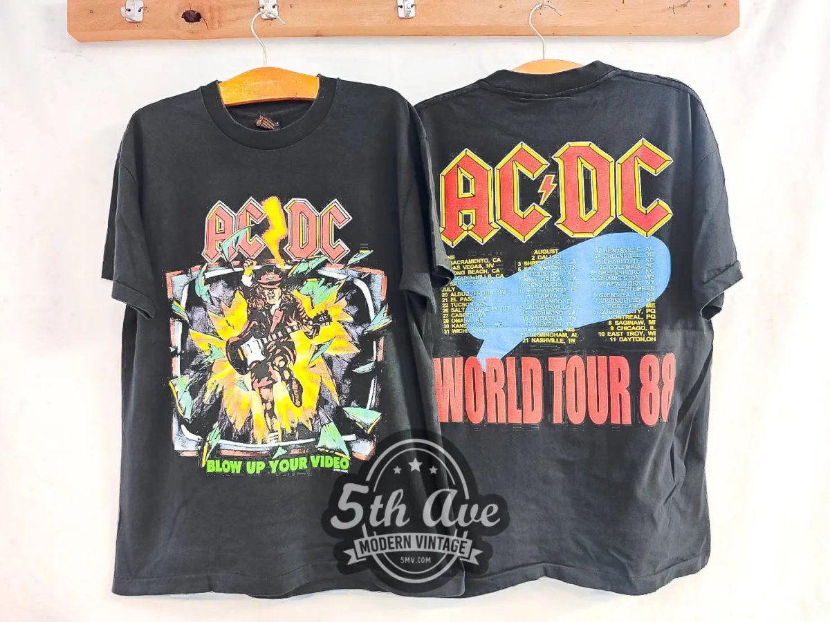 AC/DC Blow Up Your Video World Tour 1988 - Vintage Band Shirts - Vintage Band Shirts