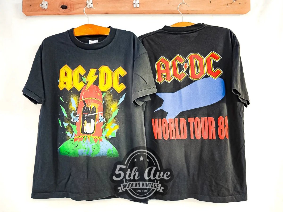 AC/DC Blow Up Your Video World Tour 1988 - Vintage Reprint Band T-Shirt - Vintage Band Shirts