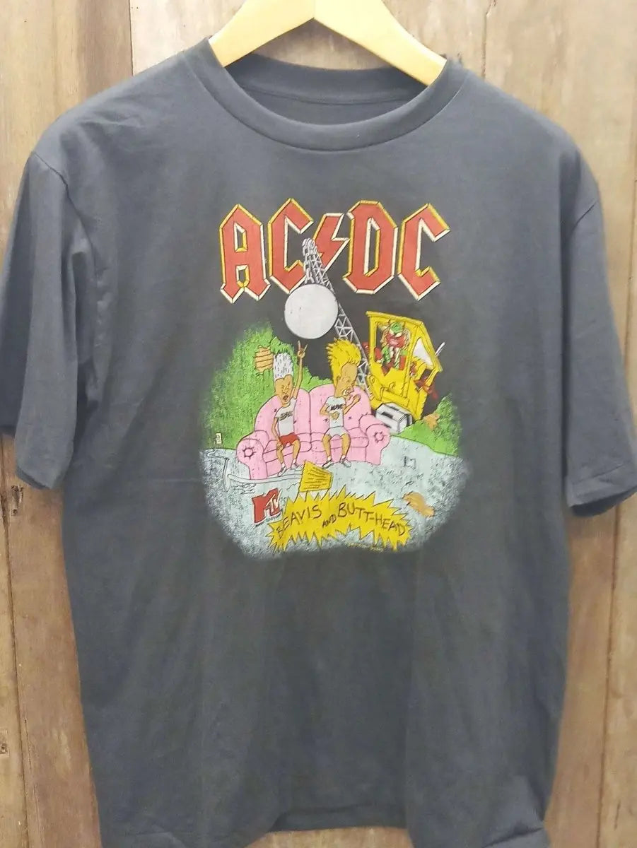 AC/DC x Beavis and Butt-Head: Rockin' Single Stitched Collaboration t shirt - Vintage Band Shirts