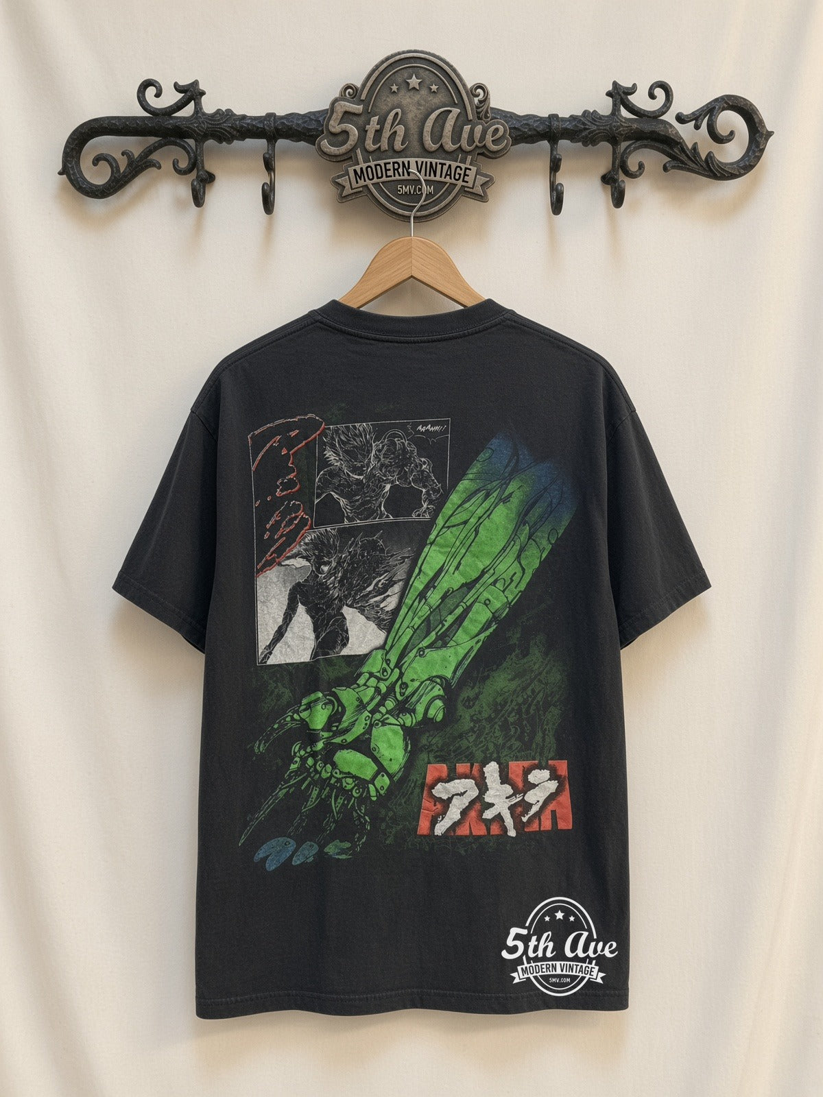 Akira Green Mutated Tetsuo Mech Arm vintage t-shirt back on rack