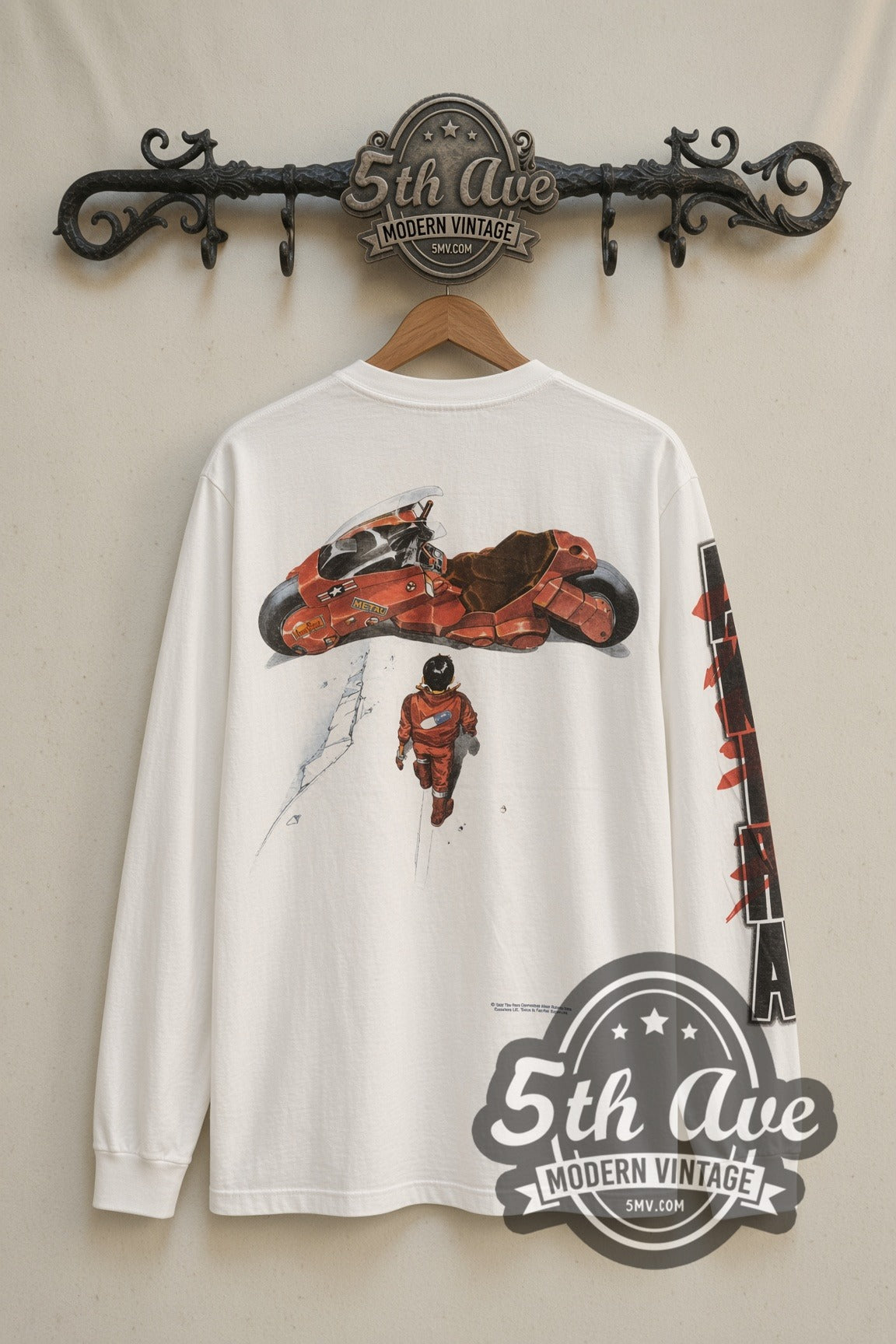 Back print of Akira Kaneda red bike long sleeve on the 5MV rack