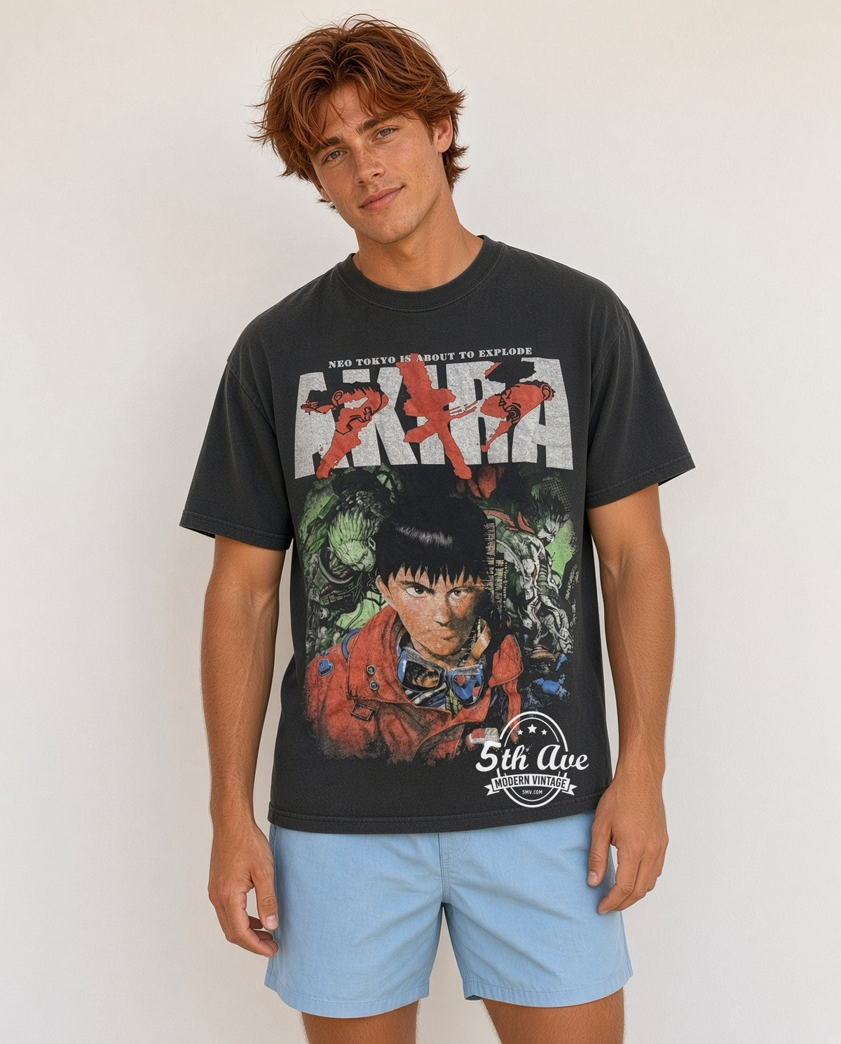 Model wearing Akira Kaneda Neo Tokyo Explode Capsule Throne vintage t-shirt