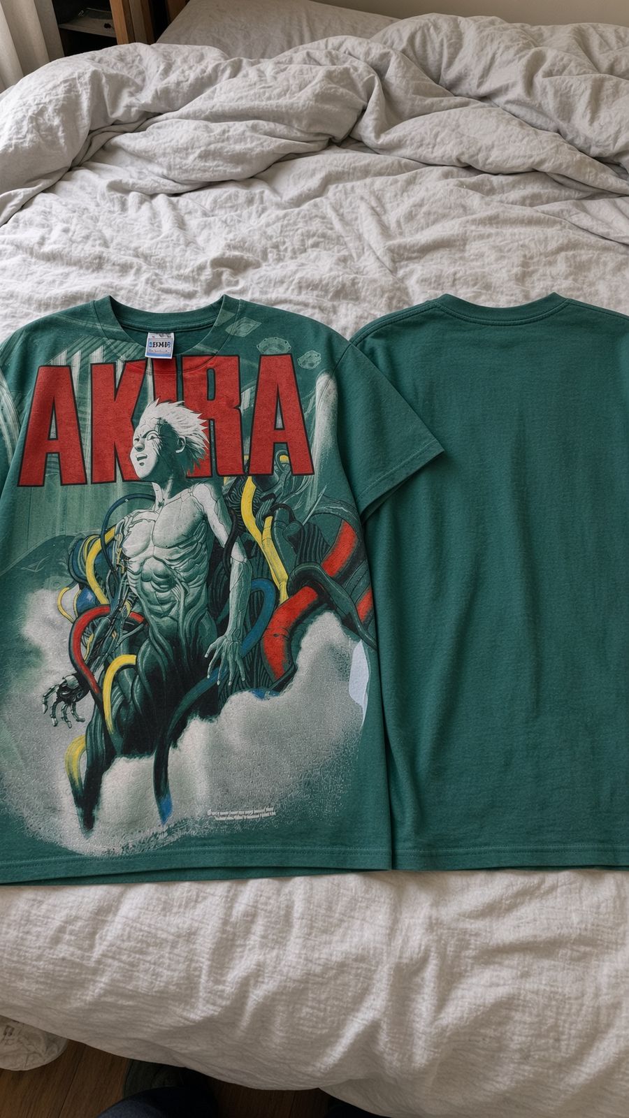 Akira Tetsuo overprint vintage anime t-shirt on bed