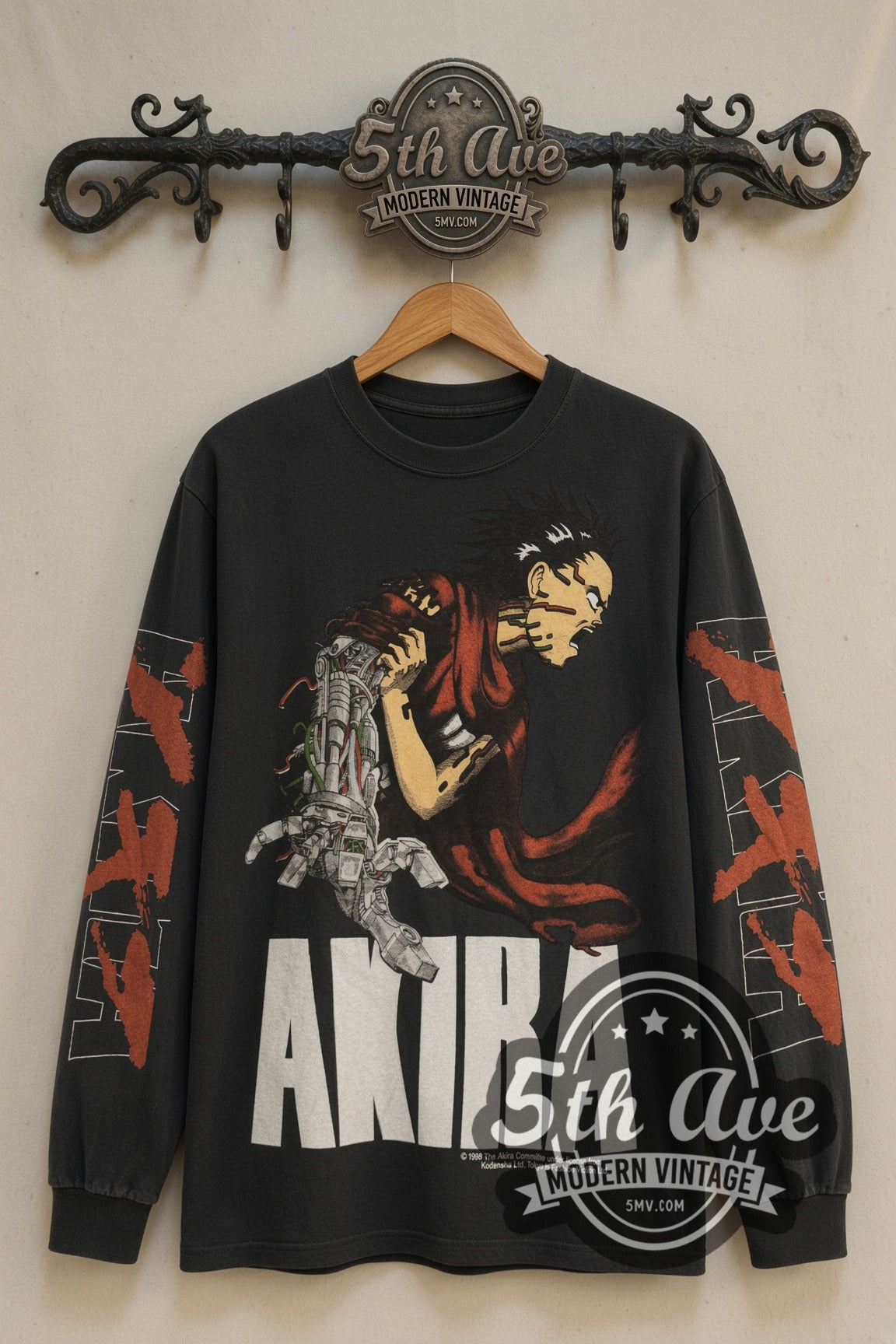 Akira Tetsuo Robot Arm & Katakana Back anime tee front on 5th Ave iron rack