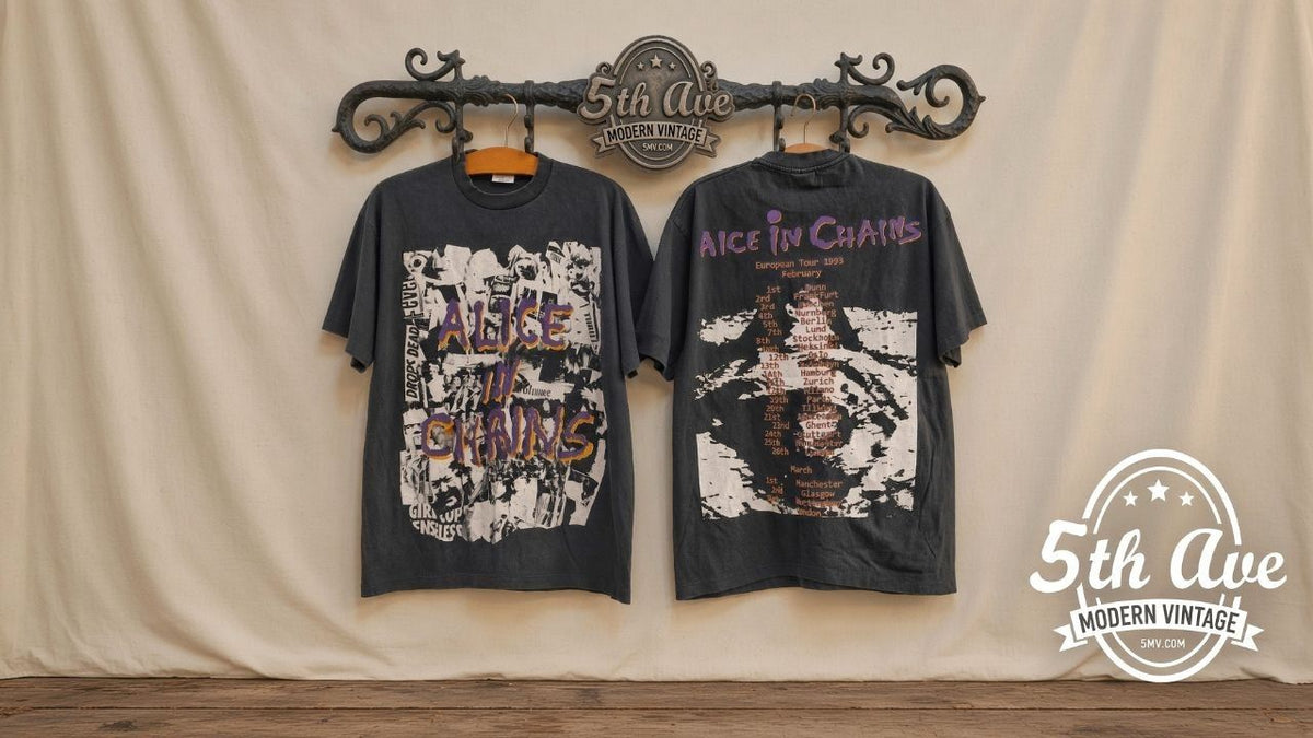 Alice In Chains European Tour 1993 vintage band t-shirt front and back on rack