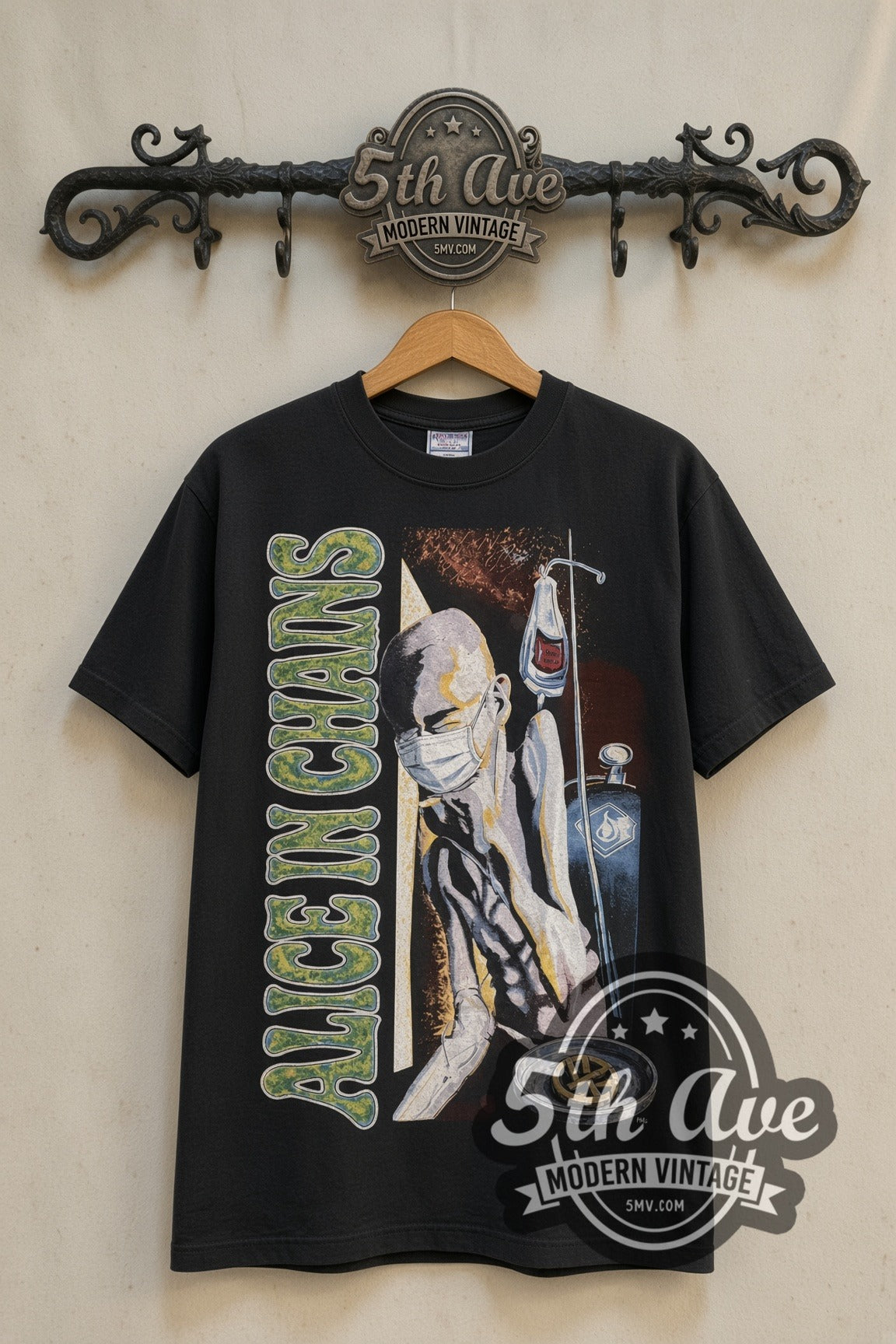 Alice in Chains Sickman Psychedelic Logo band t-shirt front on 5th Ave iron rack
