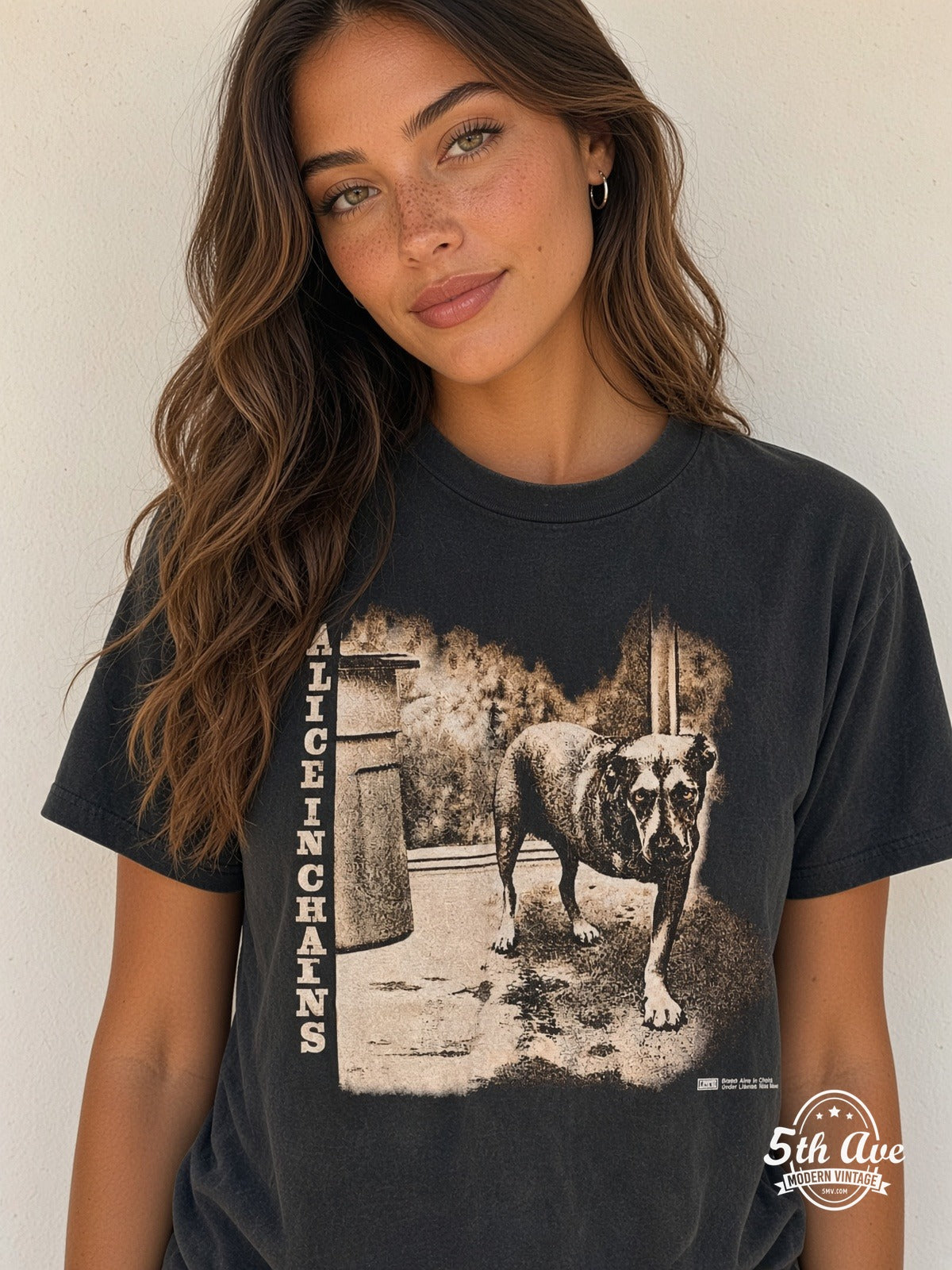 Model wearing Alice in Chains Tripod Self-Titled vintage band t-shirt