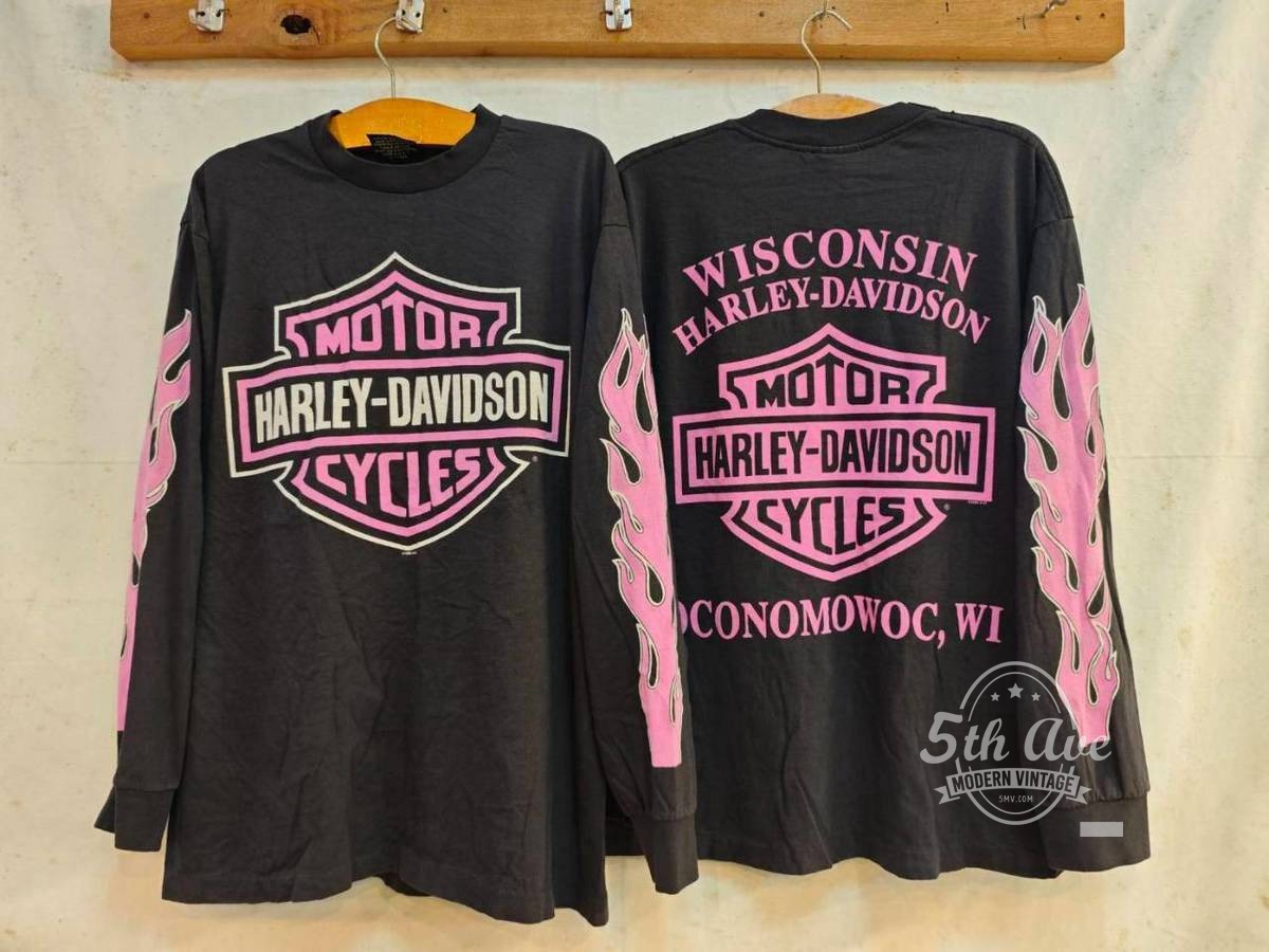 Harley-Davidson vintage band t-shirt front and back on hangers