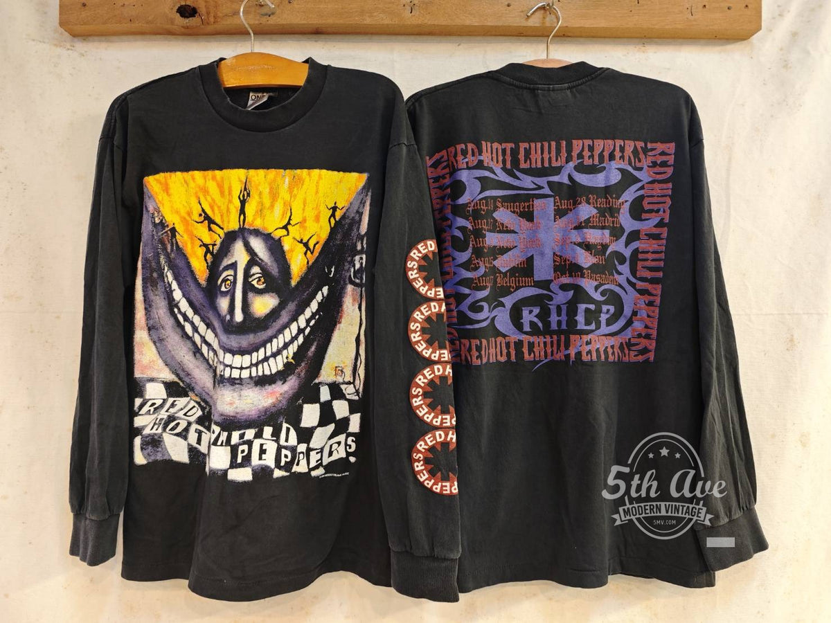 Red Hot Chili Peppers vintage band t-shirt front and back on hangers