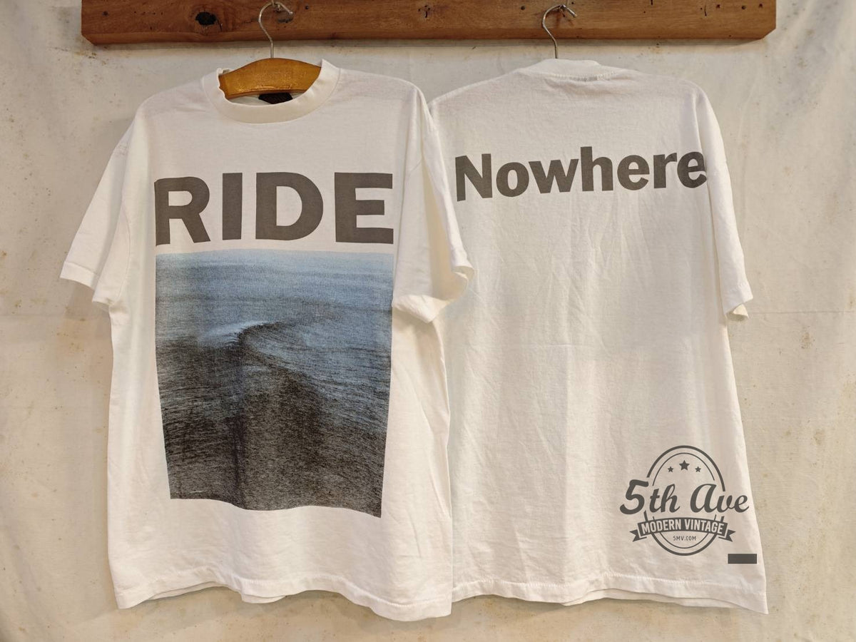 Ride vintage band t-shirt front and back on hangers