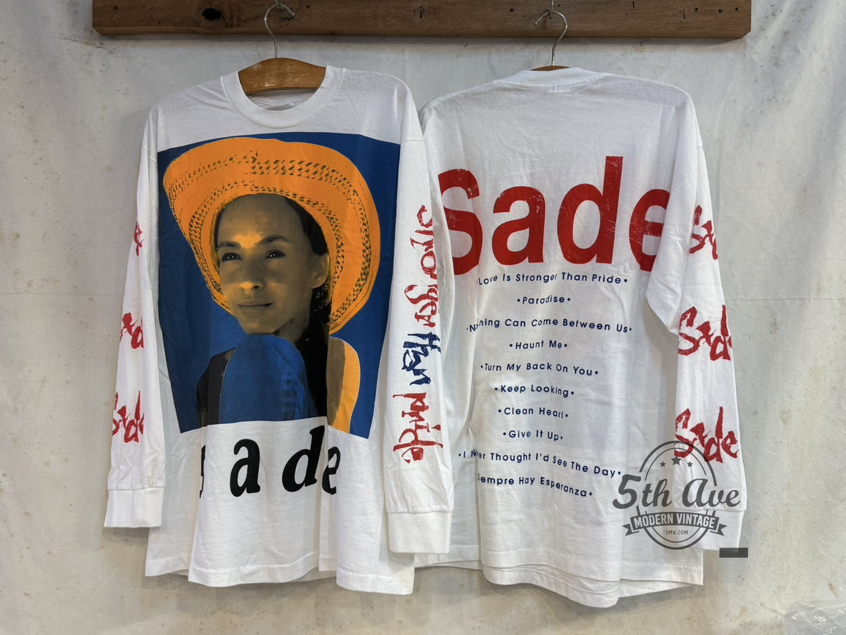 Sade vintage band t-shirt front and back on hangers