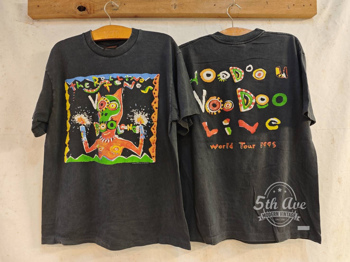 The Rolling Stones vintage band t-shirt front and back on hangers