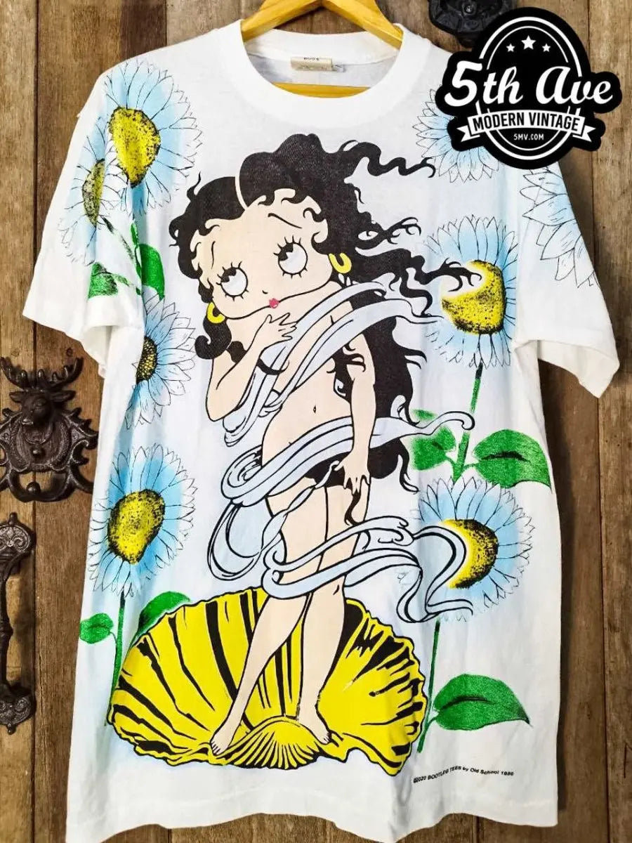 Betty Boop Birth of Venus - AOP all over print New Vintage Animation T shirt - Vintage Band Shirts