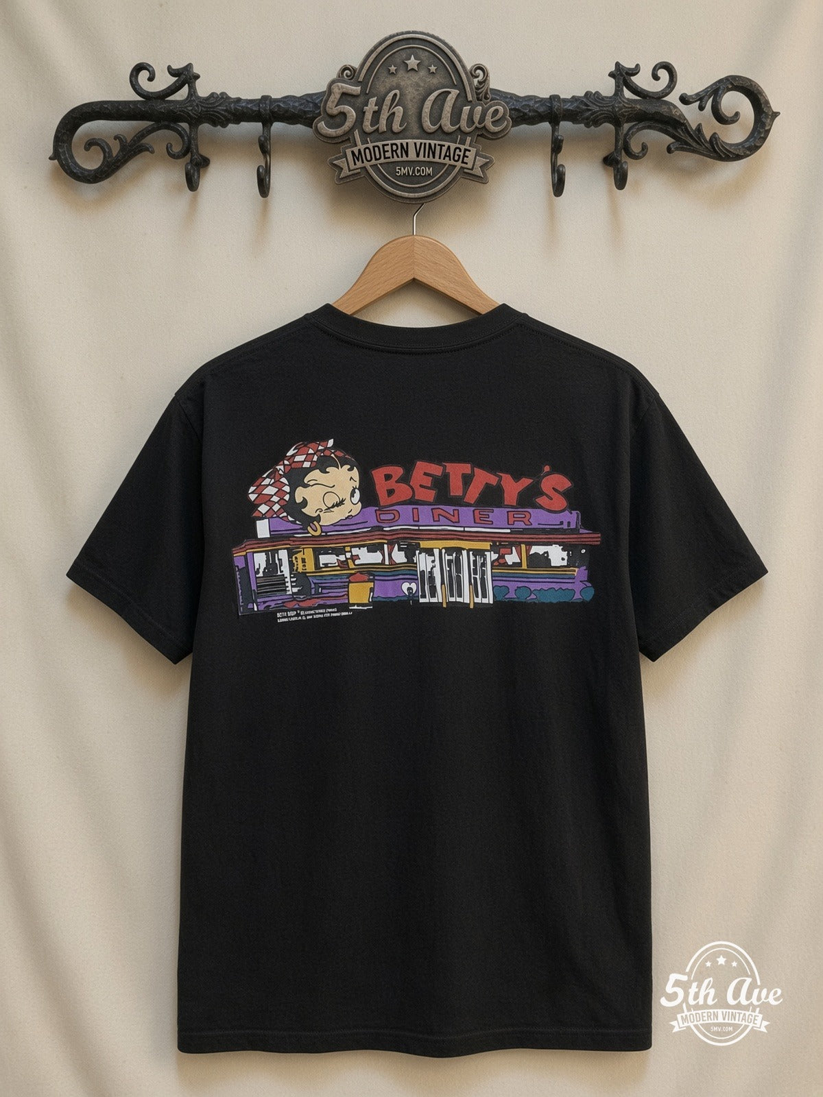 Betty Boop Betty Boop Checkered Dress Abstract all over print vintage tee back on cream 5th Ave rack