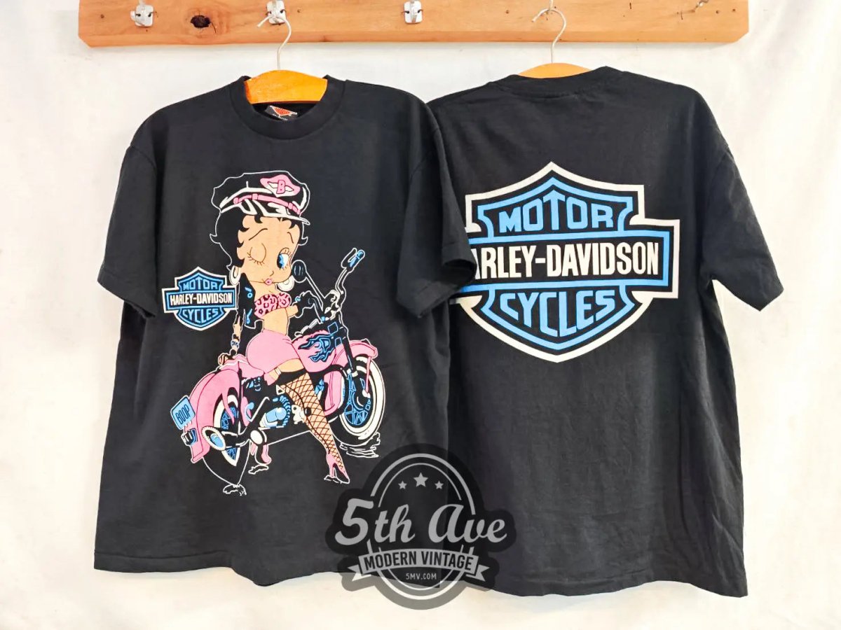 Betty Boop Harley Davidson - New Vintage Animation T shirt - Vintage Band Shirts