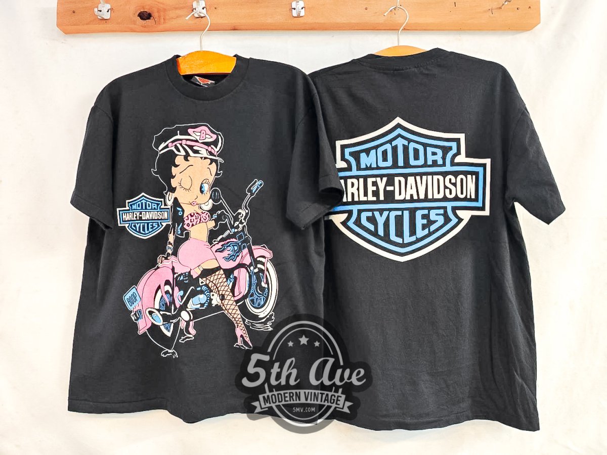Betty Boop ベティブープ Harley Davidson Tシャツ Betty Boop Harley Davidson - Vintage Reprint Animation T-Shirt