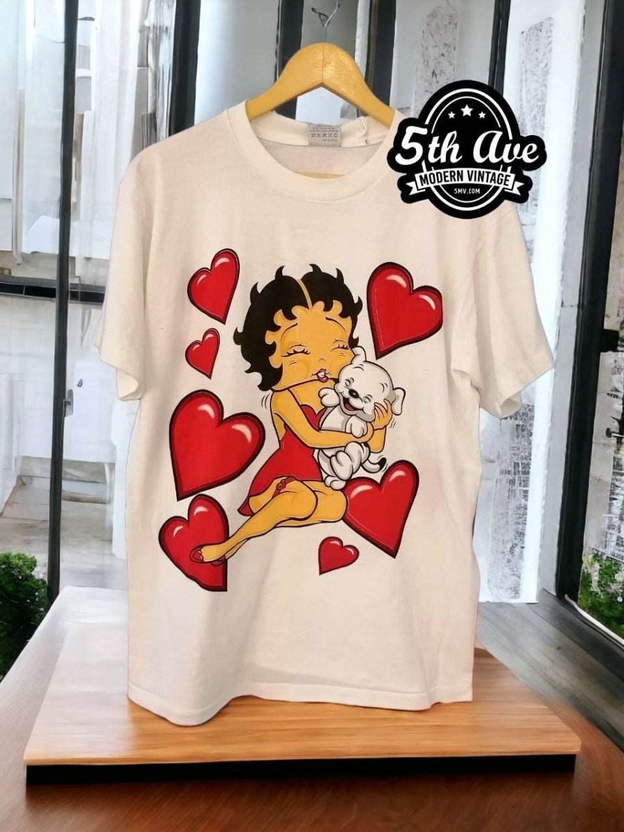 Betty Boop Hearts Single Stitch T Shirt - Vintage Band Shirts