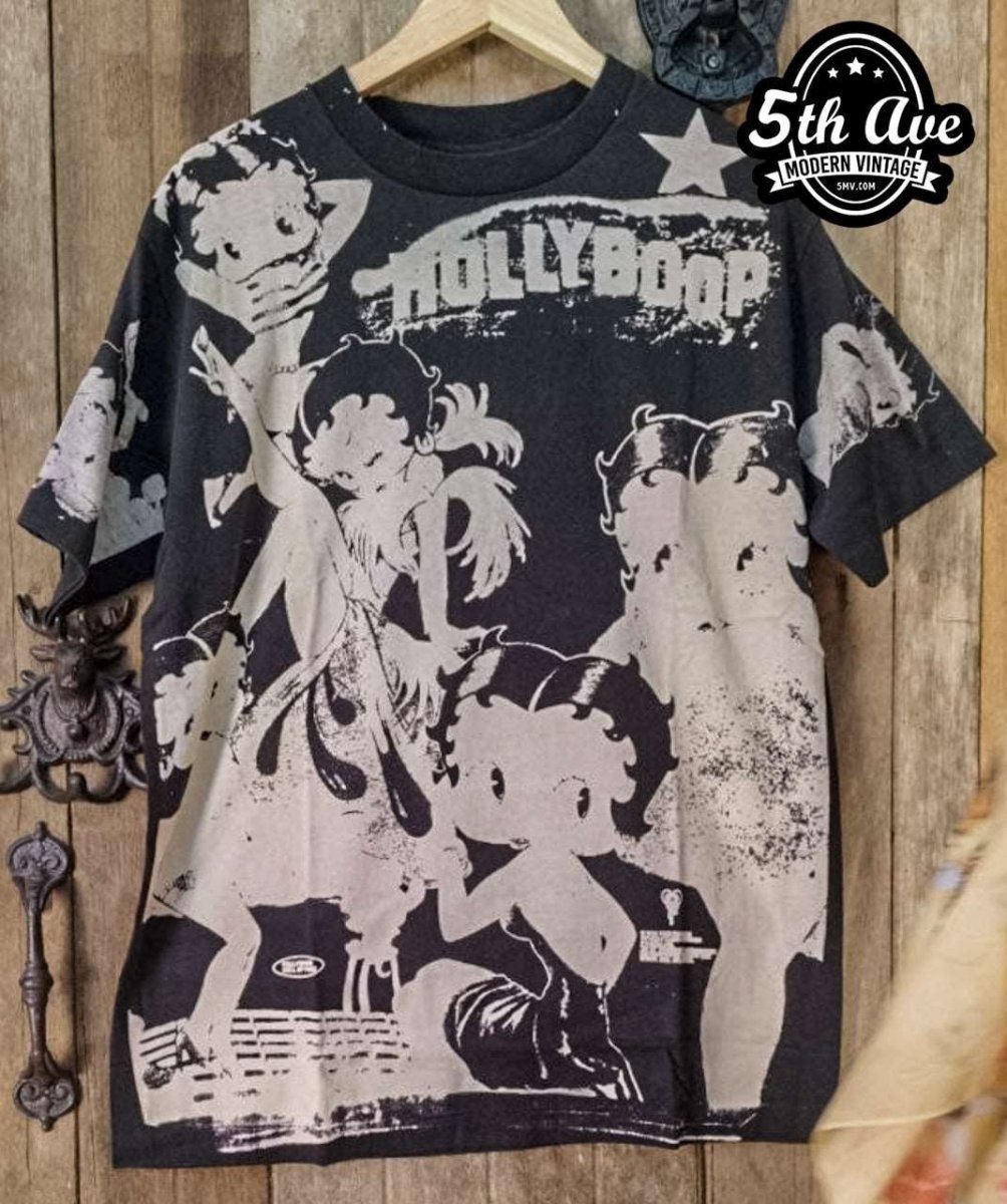 Betty Boop Holly Boop - AOP all over print New Vintage Animation T shirt - Vintage Band Shirts