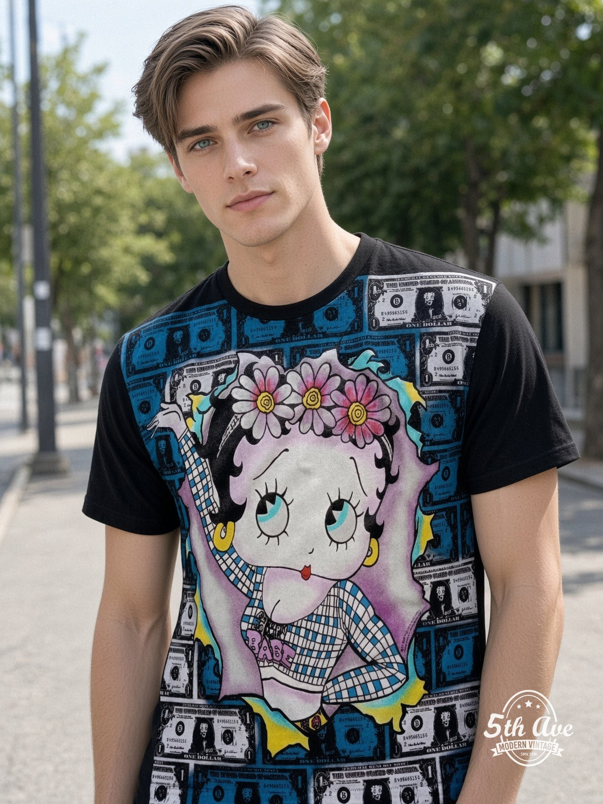 Betty Boop Betty Boop Hundred Dollar Bills vintage tee model wearing