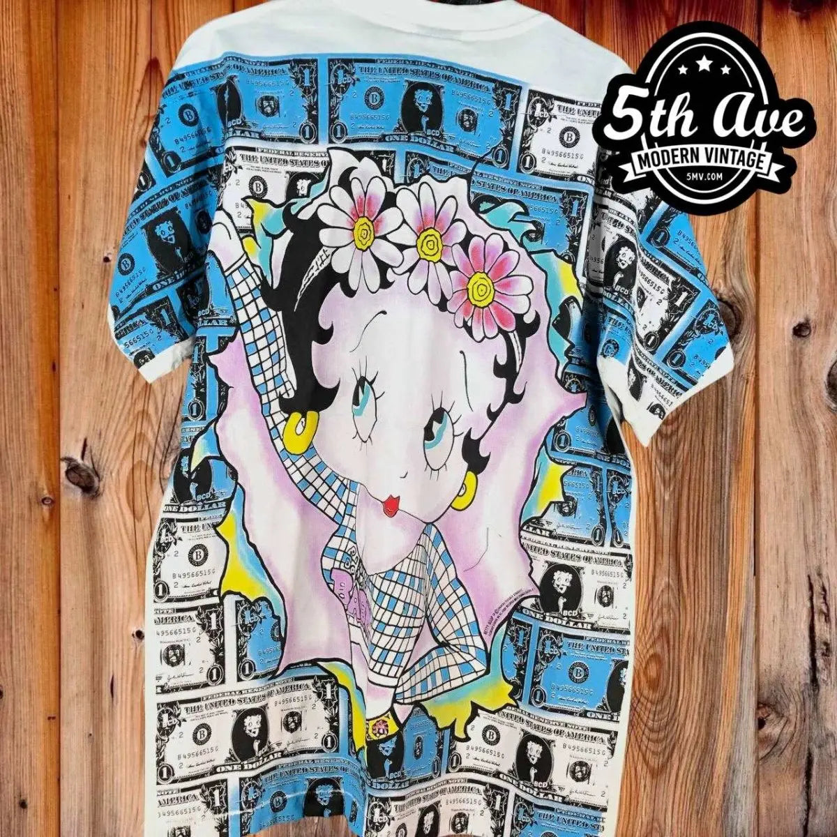 Betty Boop Million Dollar Babe - AOP all over print New Vintage Animation T shirt - Vintage Band Shirts