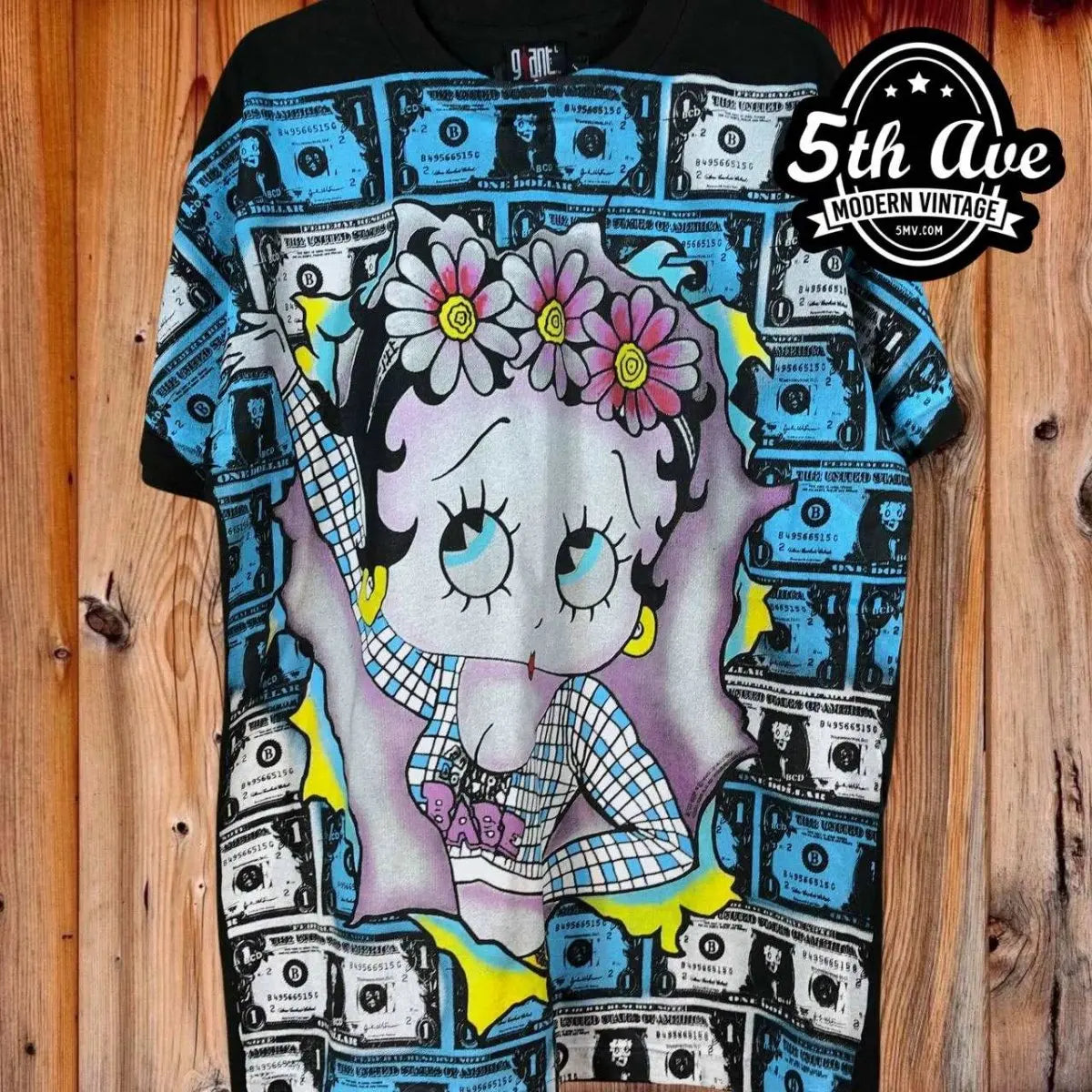 Betty Boop Million Dollar Babe - AOP all over print New Vintage Animation T shirt - Vintage Band Shirts