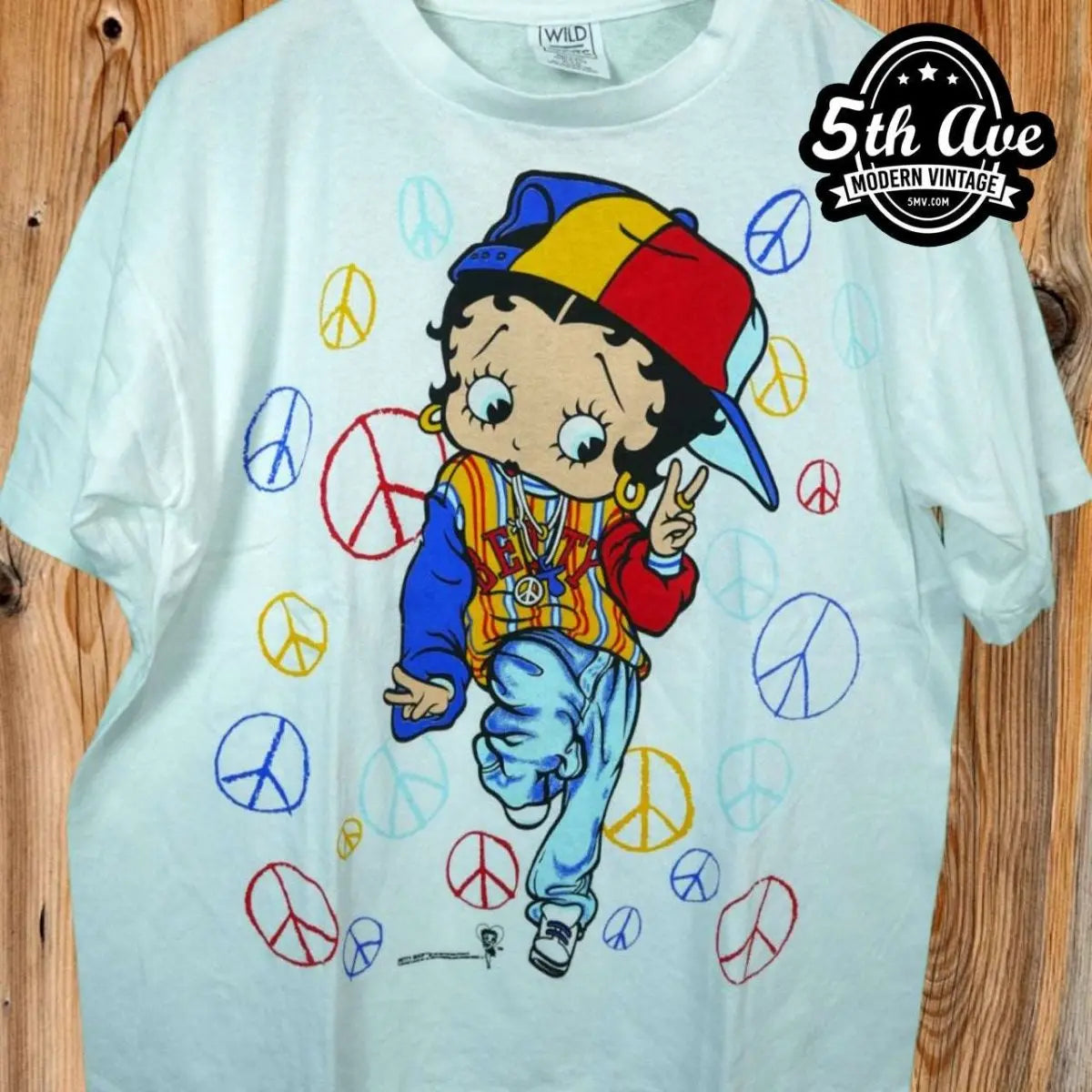 Betty Boop Peace - AOP all over print New Vintage Animation T shirt - Vintage Band Shirts
