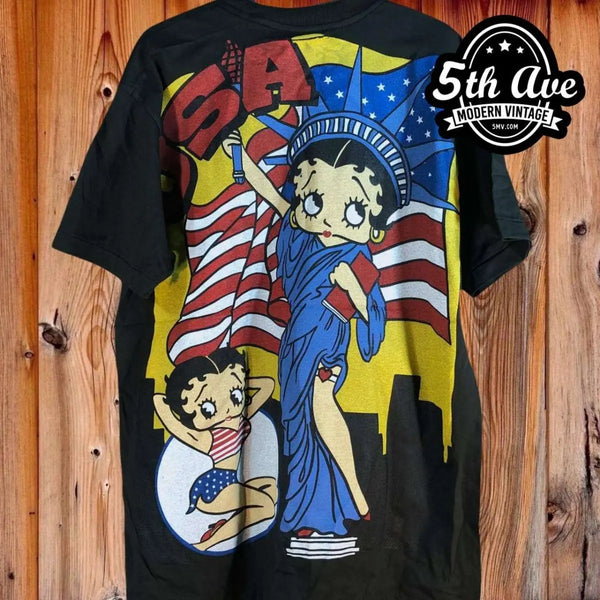 90s Betty Boop ベティ　フルーツオブザルーム　XL 90s vintage Long Sleeve Betty Boop t shirt cartoon ALL OVER