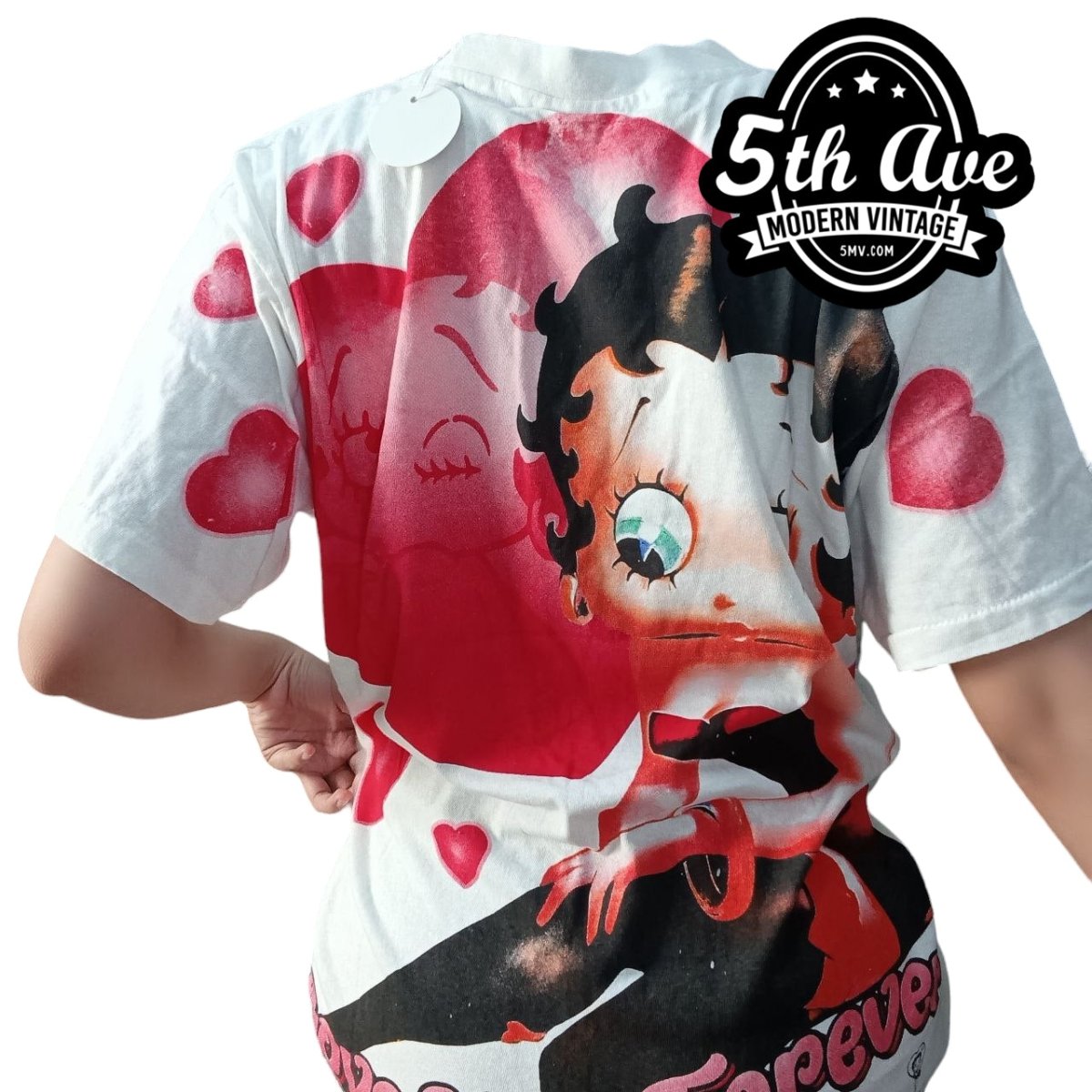 Betty Boop Valentine - AOP all over print New Vintage Animation T shirt - Vintage Band Shirts