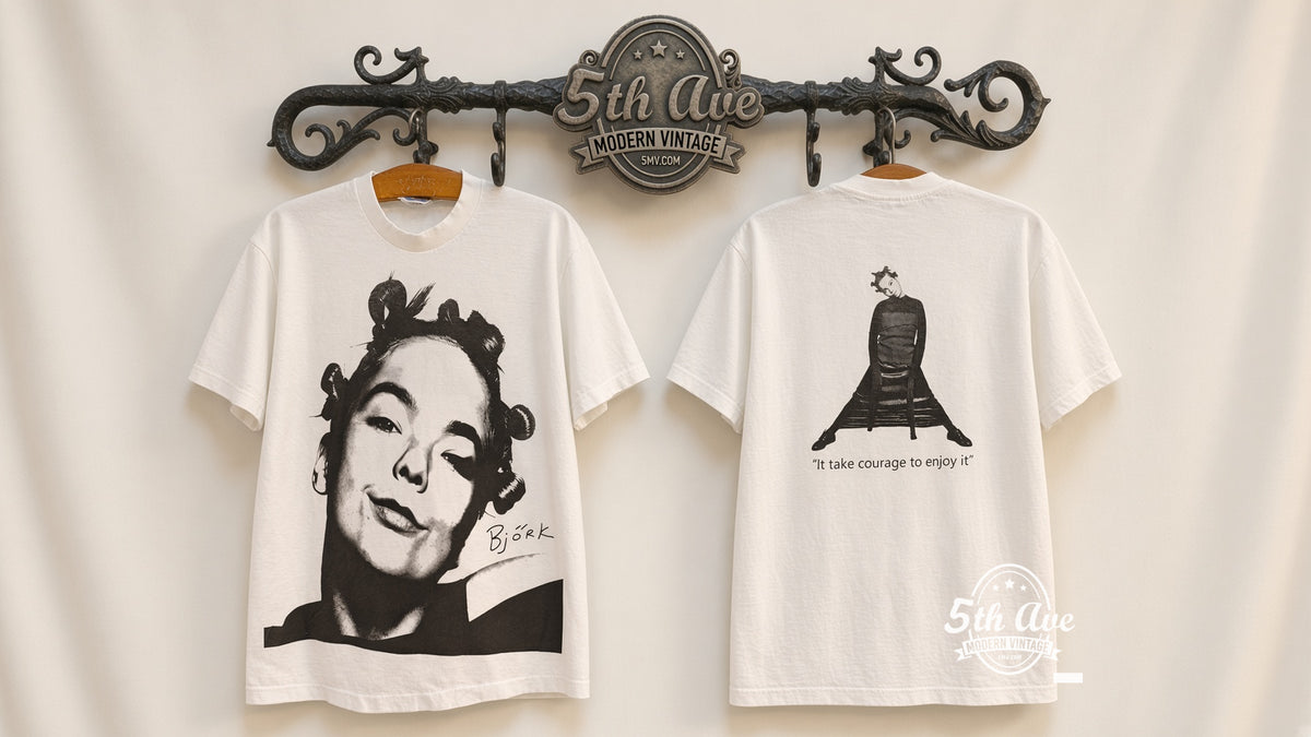 Björk It Take Courage to Enjoy It vintage band t-shirt on rack