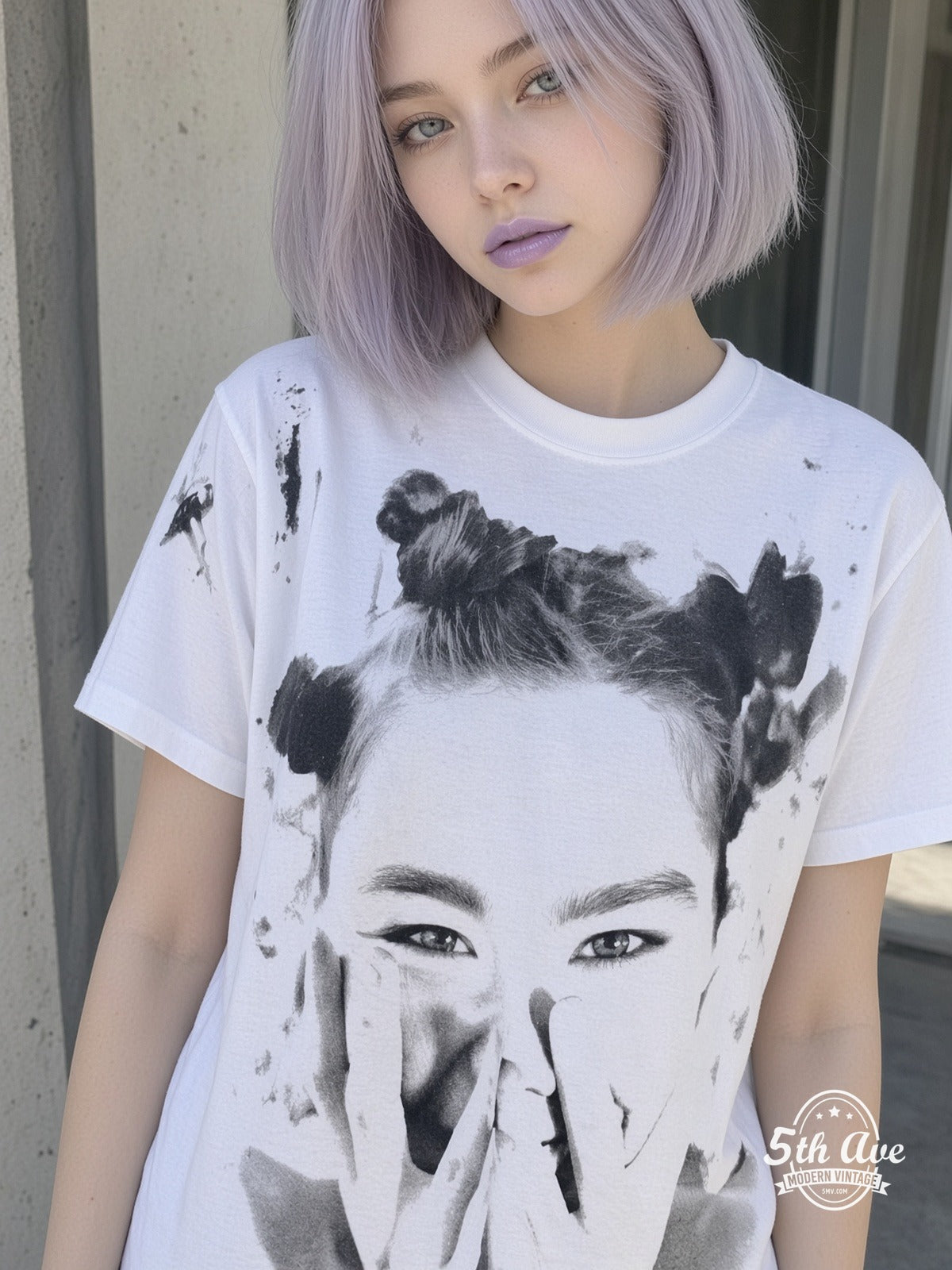 Model wearing Björk It Takes Courage to Enjoy It vintage t-shirt