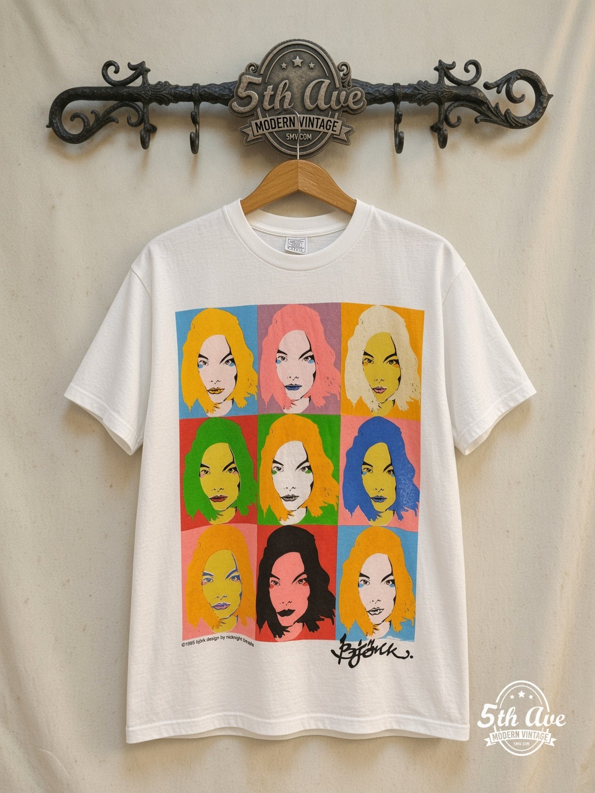 Björk POST Warhol Grid vintage band t-shirt on rack