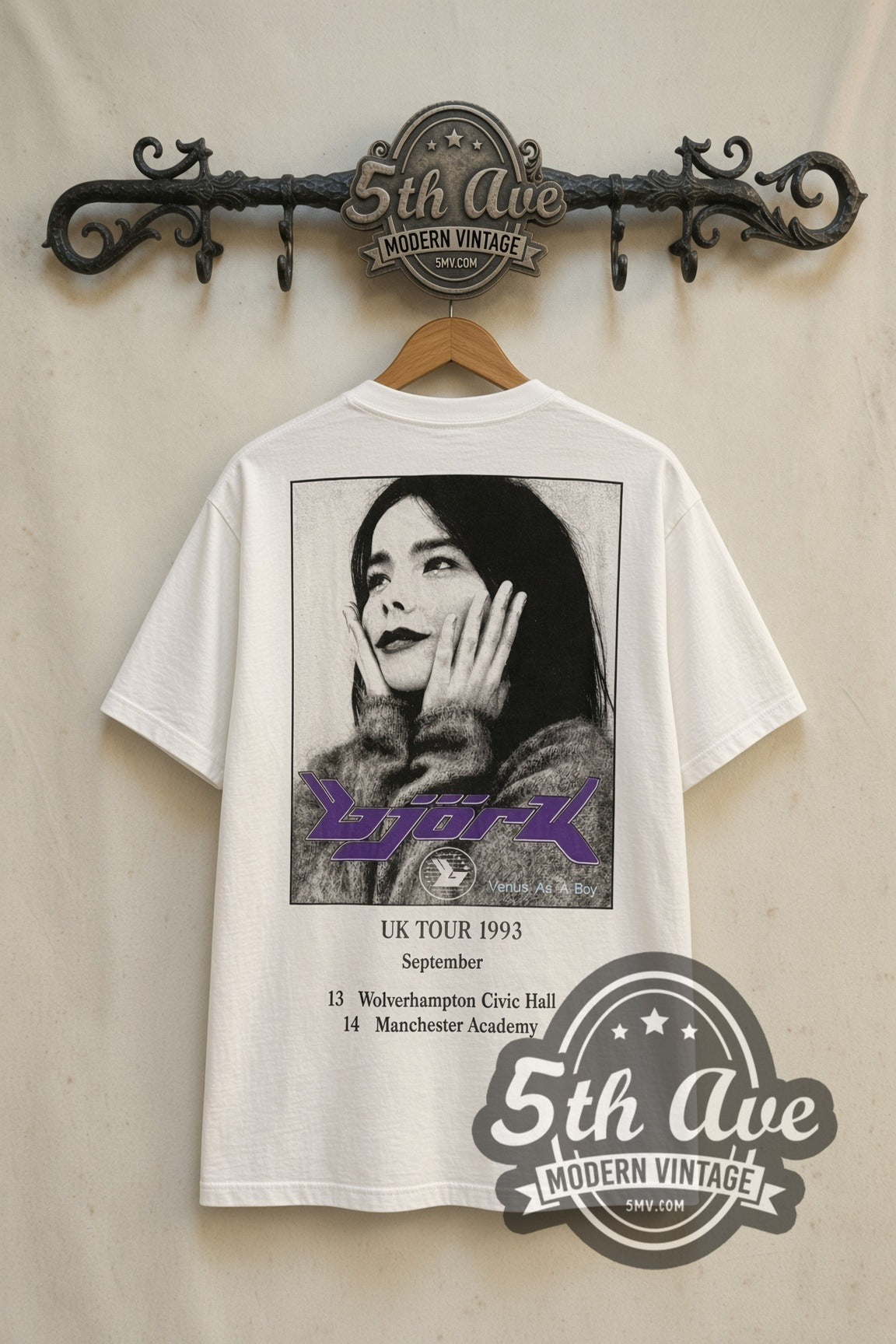 Back print of Björk 1993 tour photo panel tee on the 5MV rack