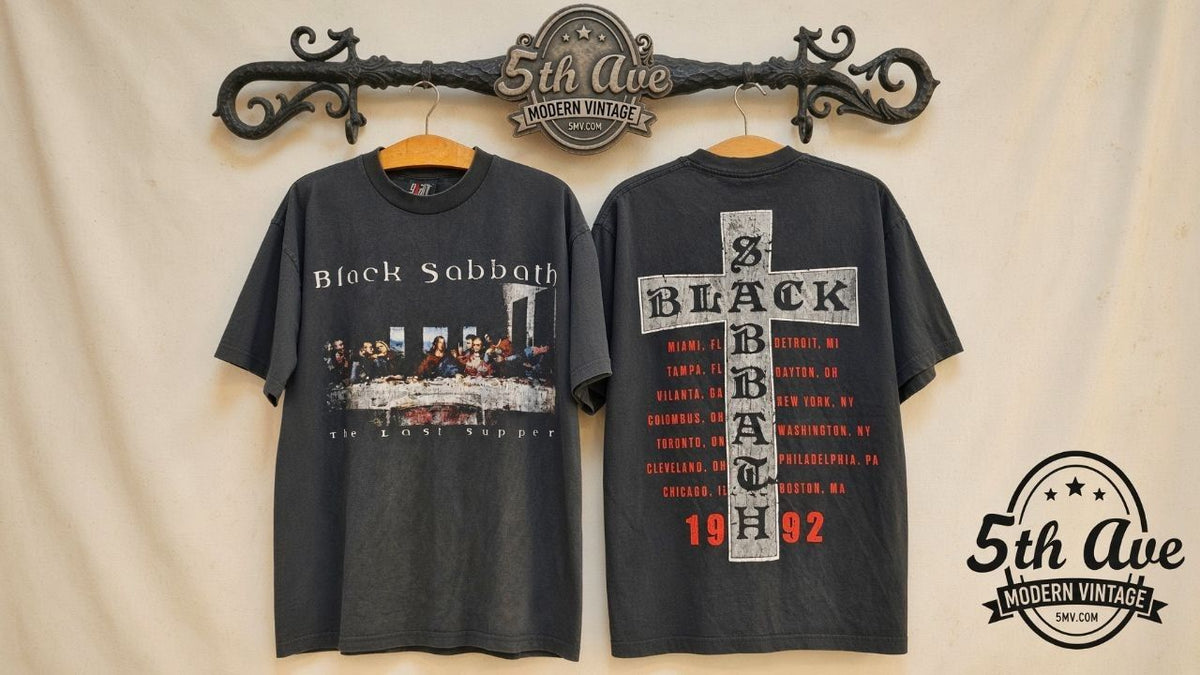 Black Sabbath The Last Supper 1992 vintage band t-shirt front and back on rack