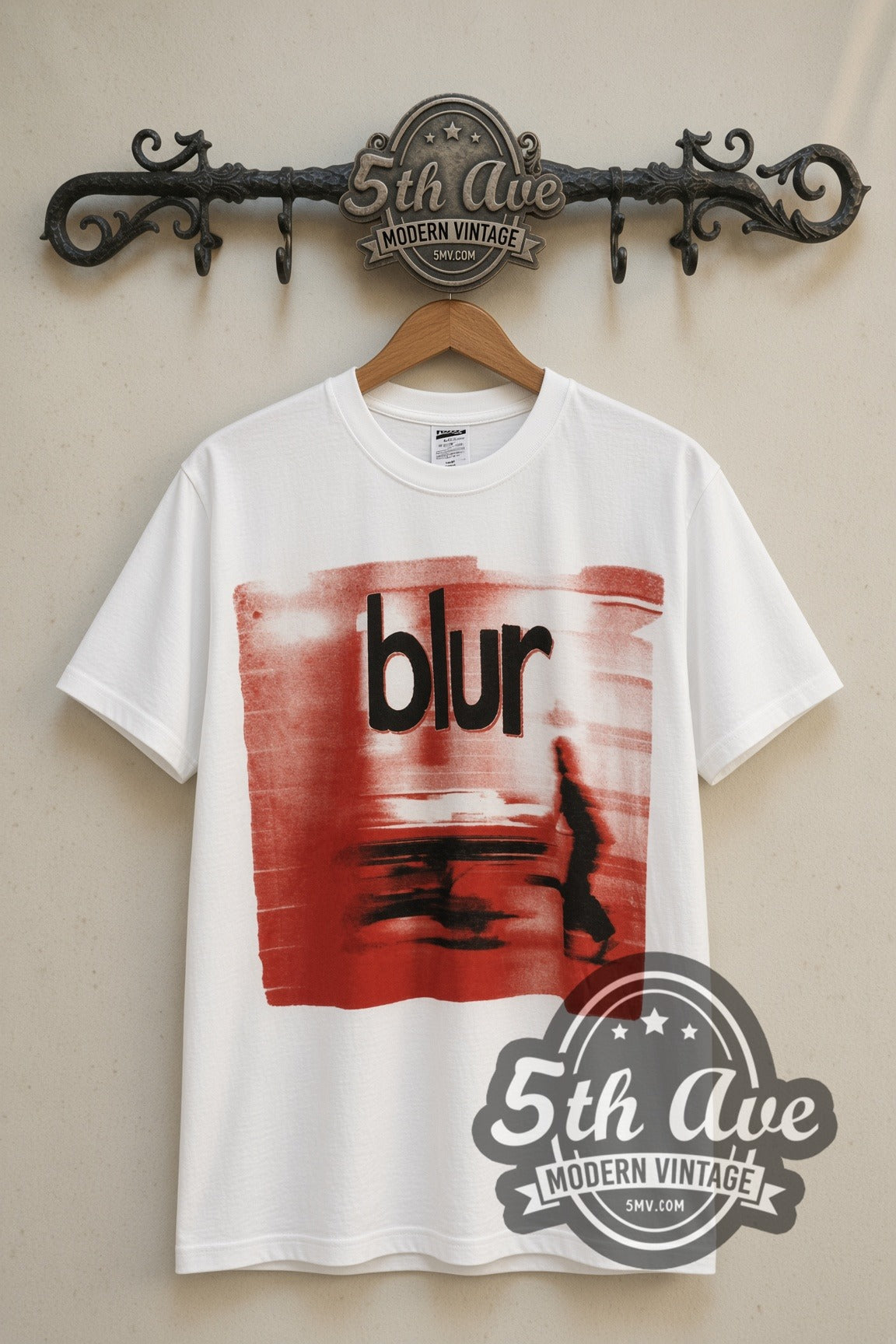 Blur Live in Concert World Tour 1997 vintage band t-shirt front on 5th Ave iron rack