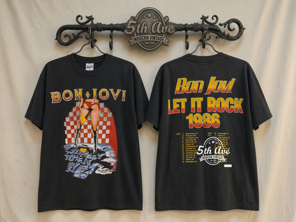 Bon Jovi Slippery When Wet vintage band t-shirt on rack