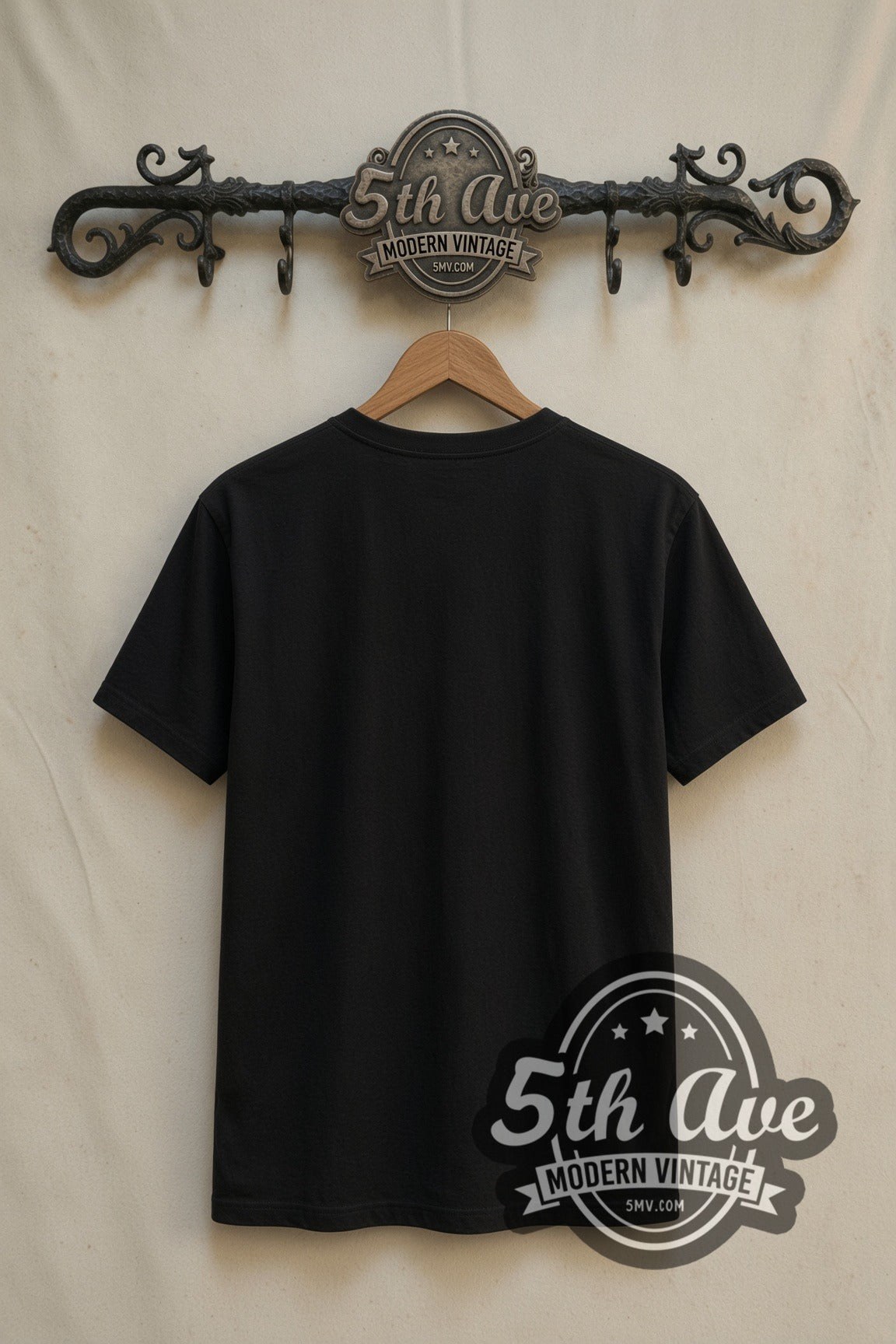Plain black back of Captain America Operation Galactic Storm Frame double stitched tee on rack